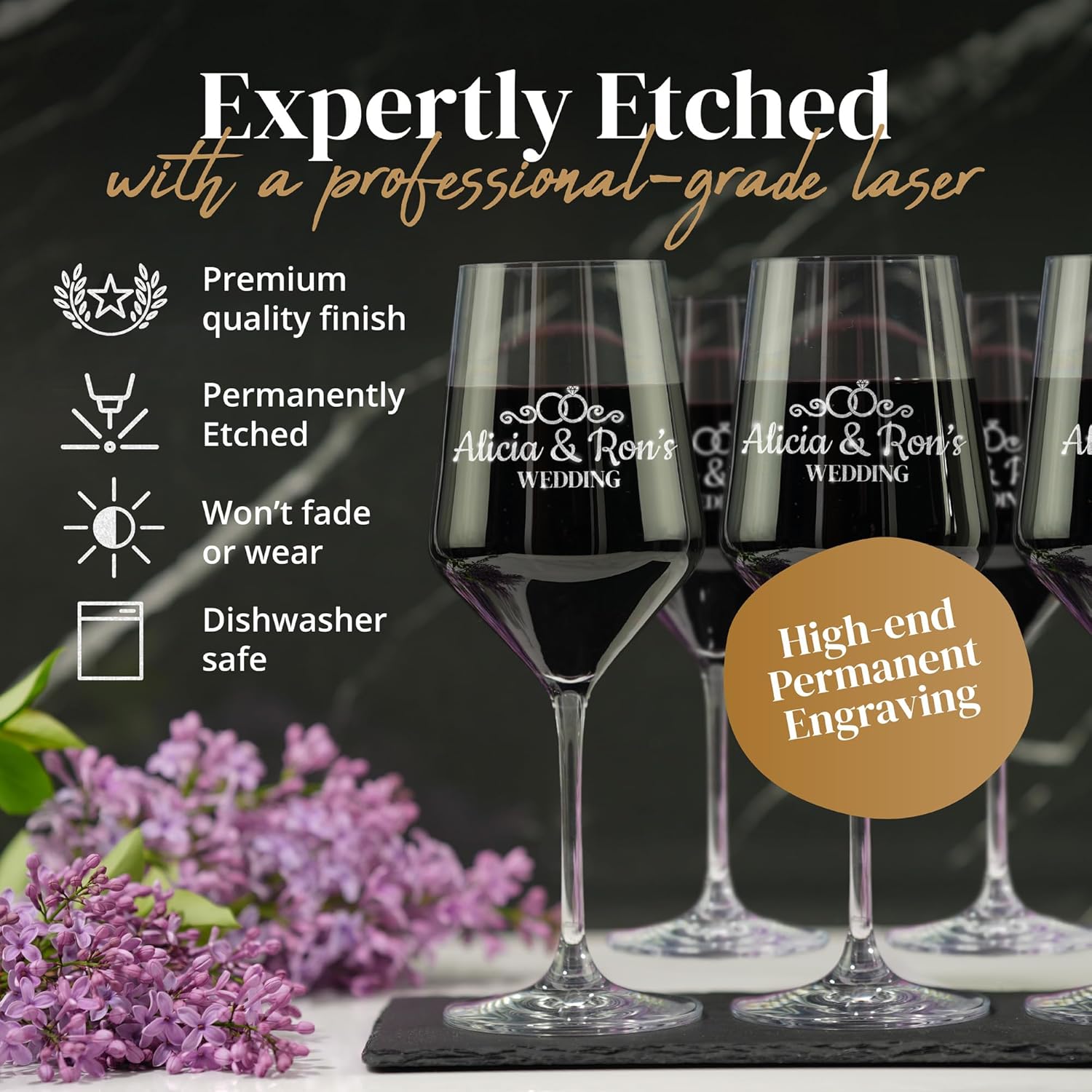 Copa de vino de cristal personalizada de 18 onzas con tu diseño de logotipo personalizado o texto personalizado, grabado láser permanente, recuerdos