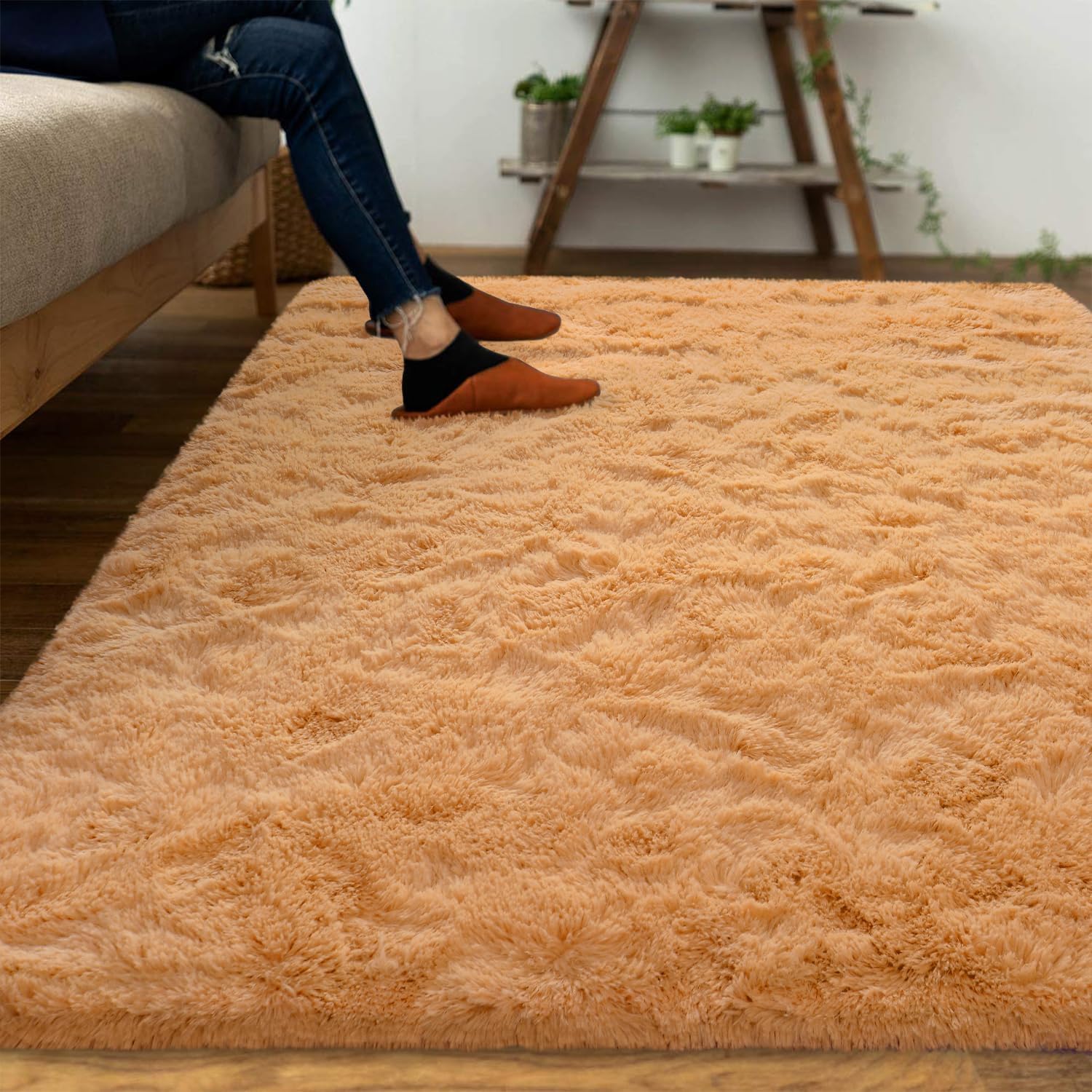 DweIke – Alfombras de área peludas supersuaves y mullidas de 6 x 9 pies, color naranja claro, para sala de estar, dormitorio, habitación de niñas y