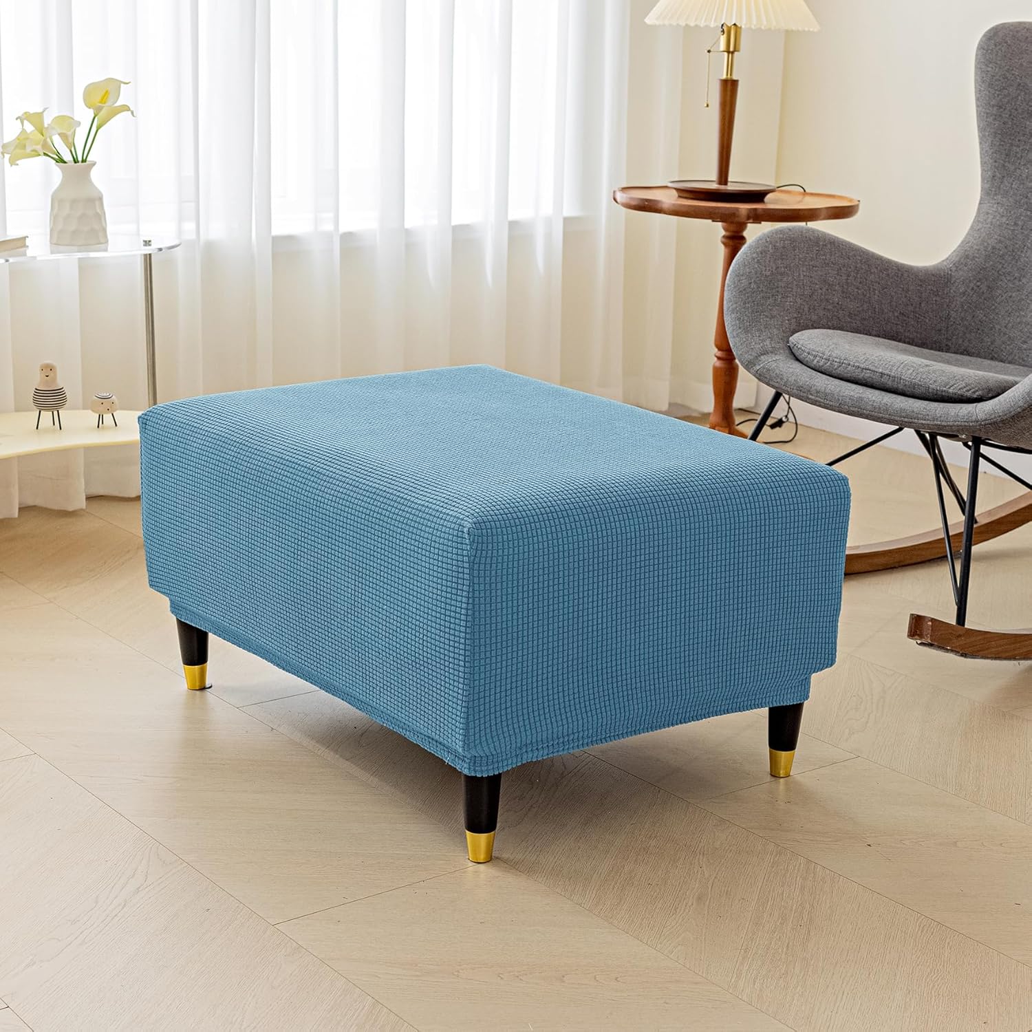 Fundas otomanas elásticas, fundas otomanas de jacquard suave, fundas rectangulares de almacenamiento para taburetes, protector de muebles para sala