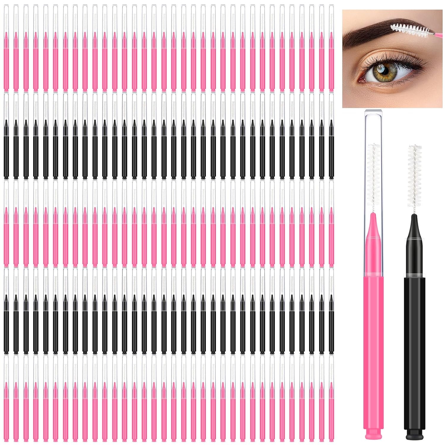 150 piezas de micro cepillo de cejas con tapa, cepillo de laminación de cejas, cepillo de carrete de cejas, peine para cejas, herramientas de