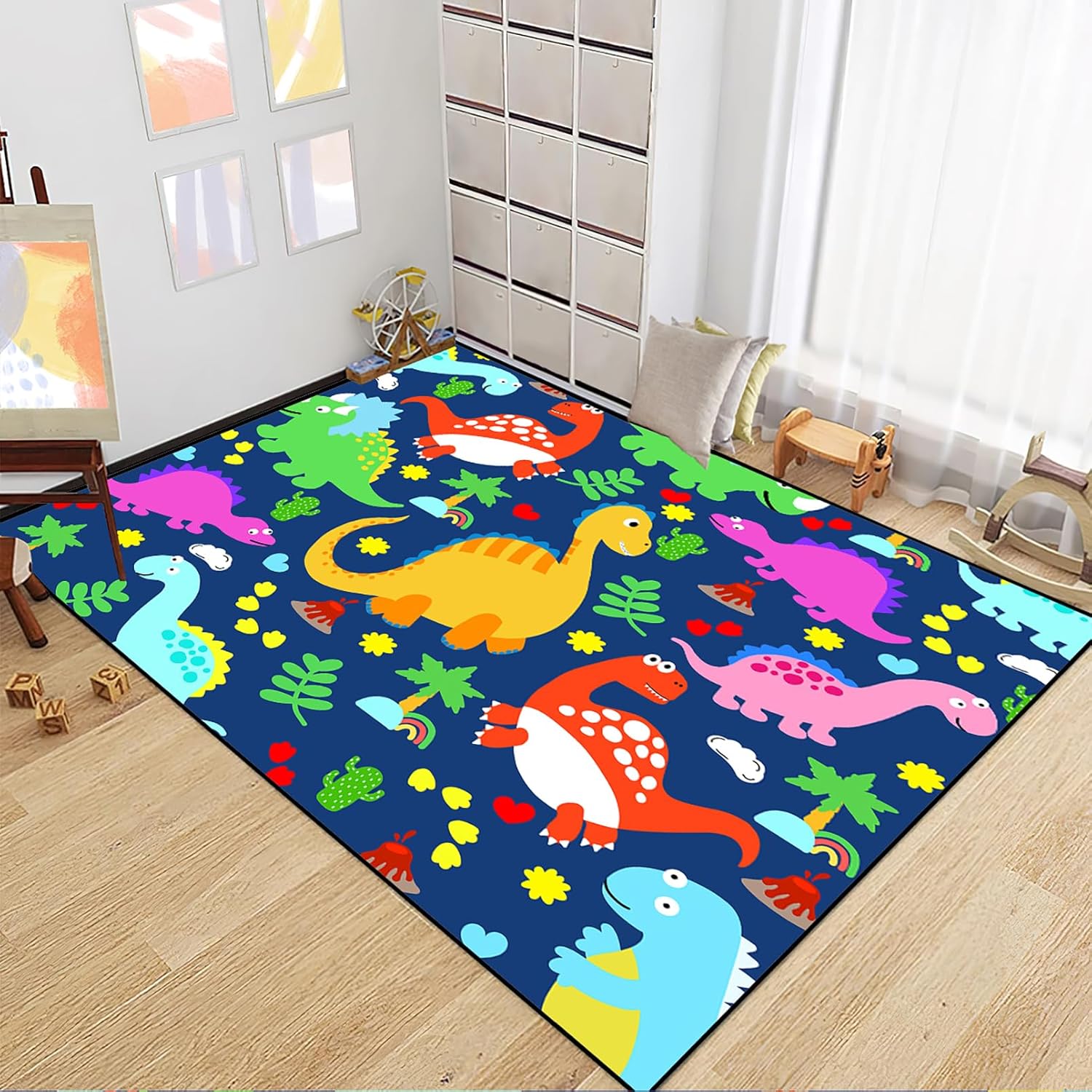 Alfombra de dinosaurio, alfombras de dinosaurios de dibujos animados para dormitorio de niños, lindas alfombras de área de dinosaurios para niños,
