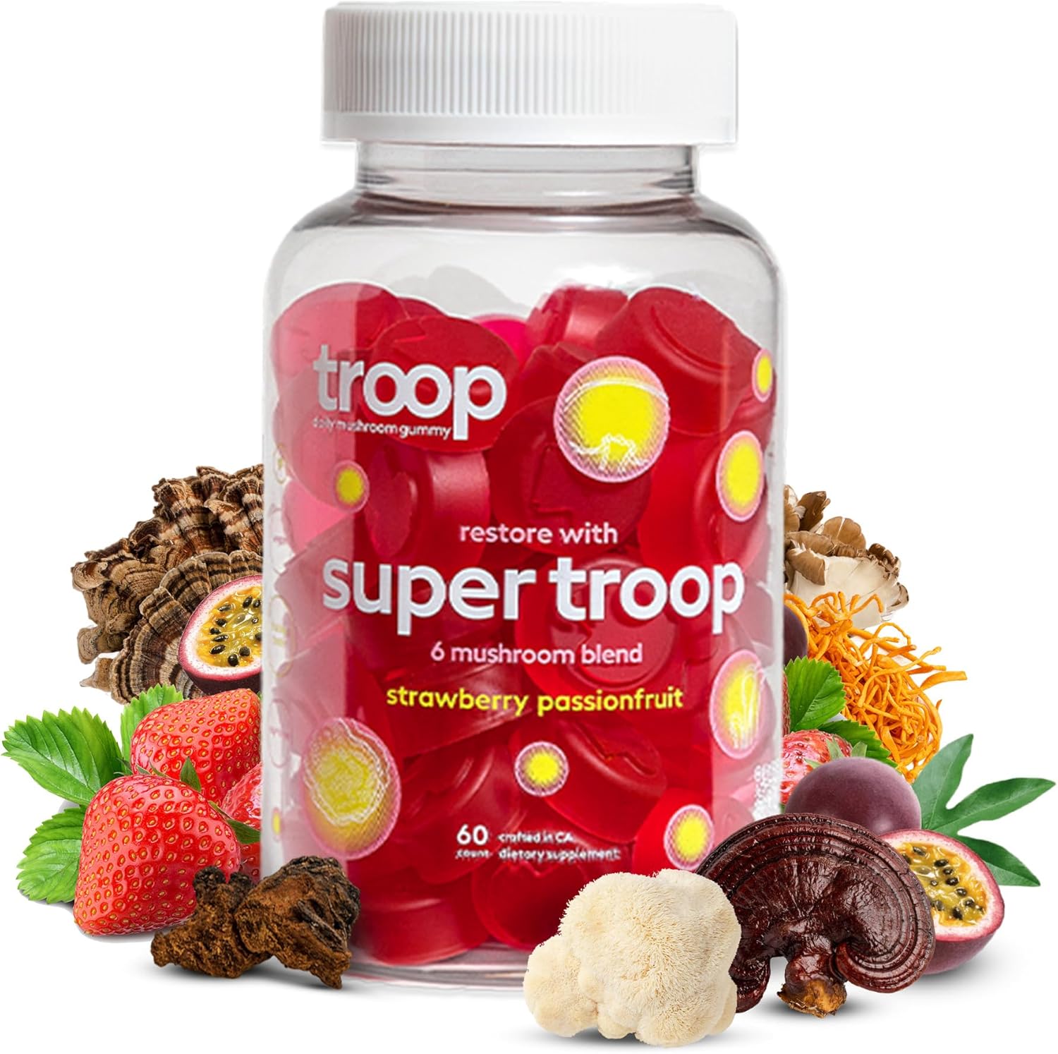 Troop Daily Super 6 – Mezcla de hongos para inmunidad, vitalidad, estado de ánimo, equilibrio, salud intestinal, energía, suplemento restaurador con