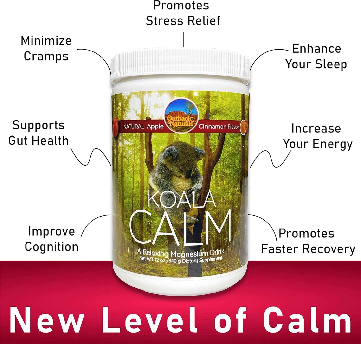 Koala Calm, Suplemento de mezcla de bebida en polvo de citrato de magnesio de alta absorción promueve el alivio del estrés, el sueño y los músculos