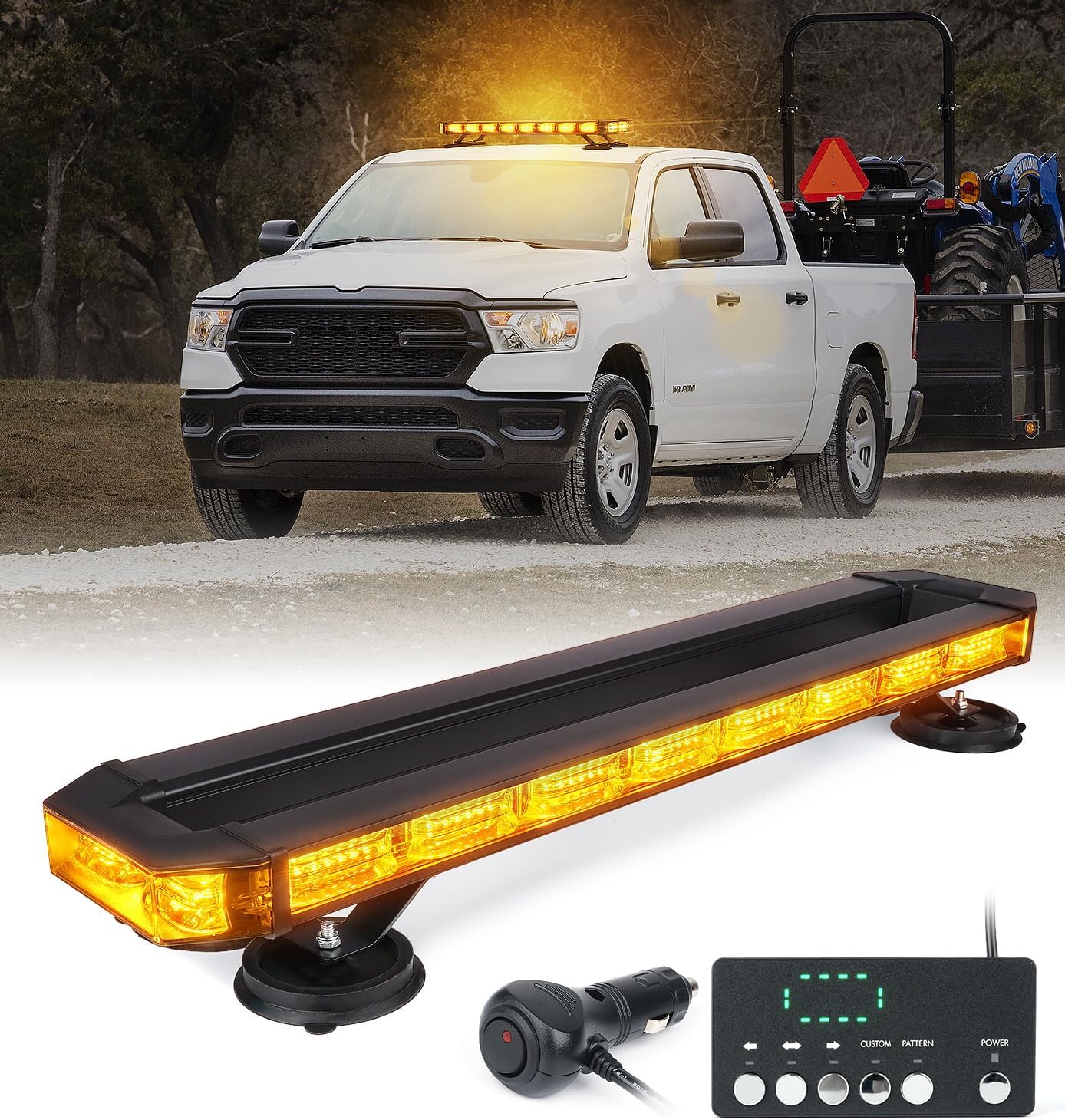 LUMENIX Barra de luz estroboscópica de emergencia de 120 LED ámbar para techo, con controlador de advertencia intermitente, barra de luz de tráfico
