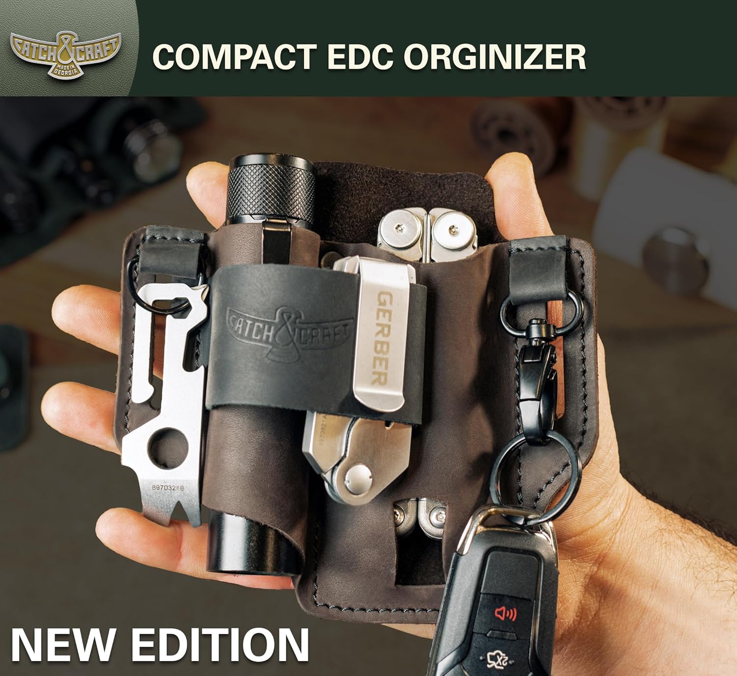 EDC – Funda multiherramienta para cinturón, funda compacta para cuchillo y linterna para uso diario, funda Leatherman para hombres, organizador de