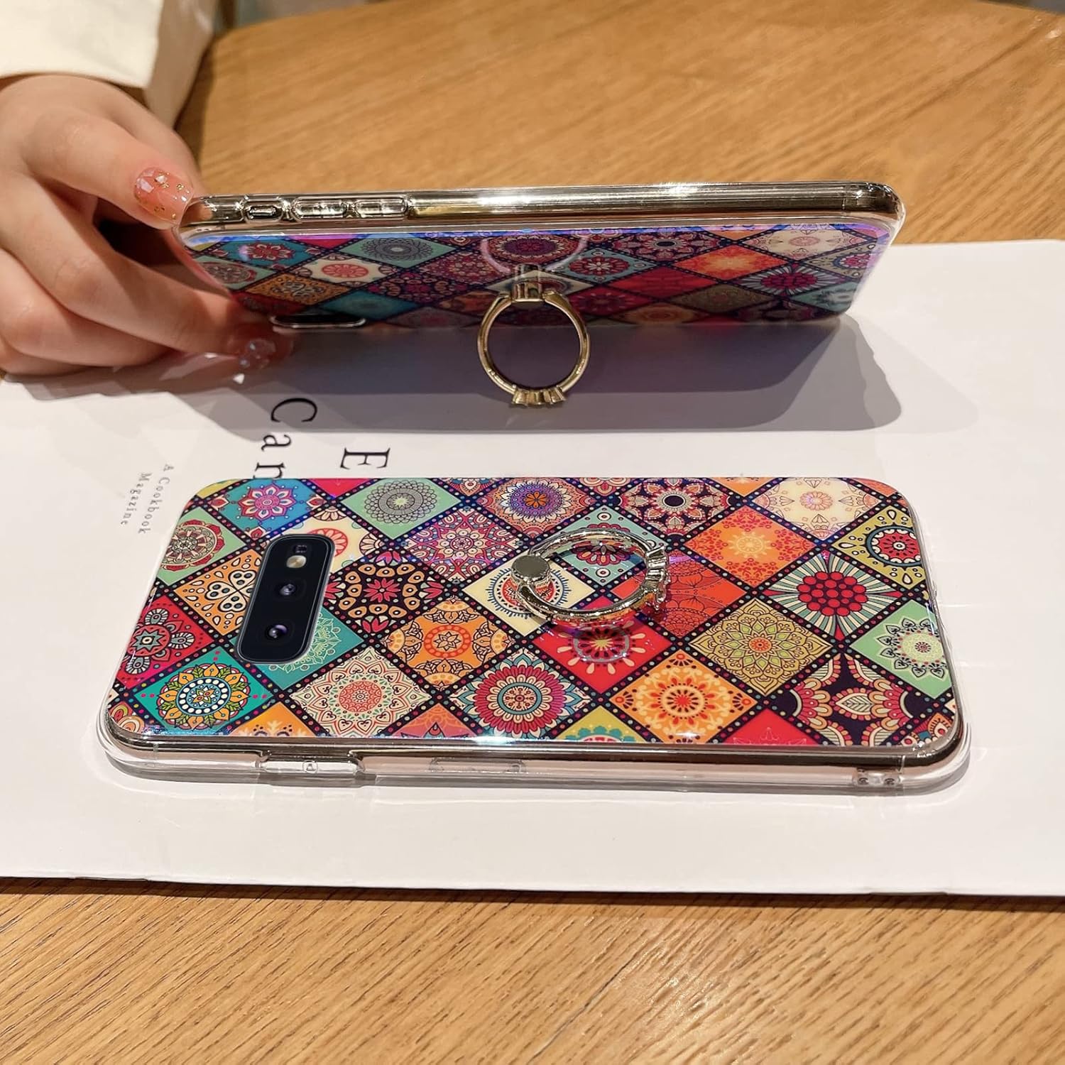 Funda para Samsung S10E (no S10), a prueba de golpes, funda de protección para adolescentes y mujeres con bonito anillo dorado soporte de flor