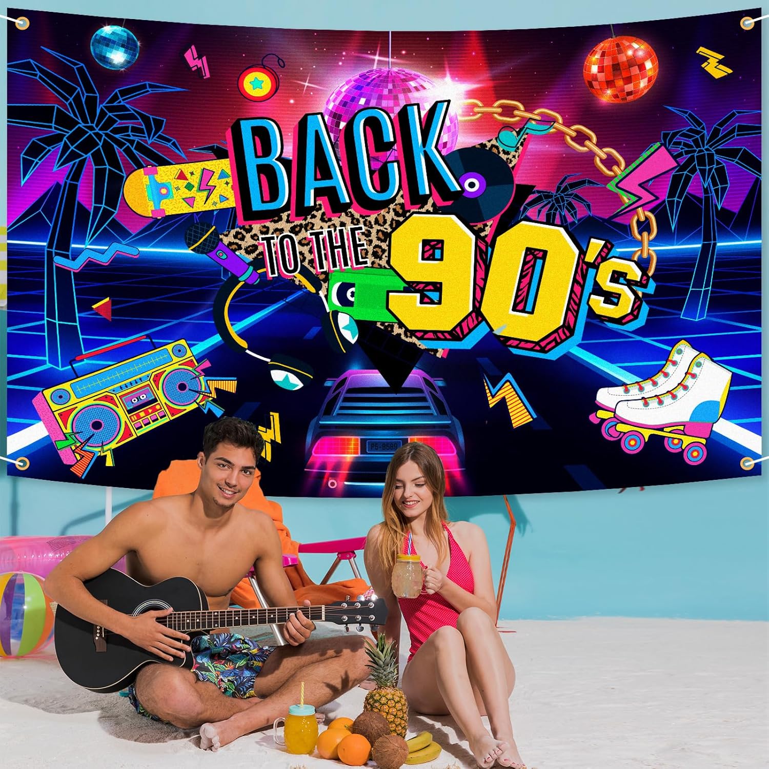 Cartel de fondo de Back to The 90’s Colorido Retro Hip Hop Cumpleaños Tema Decoración Suministros Fotografía Fondo para Hombres Mujeres