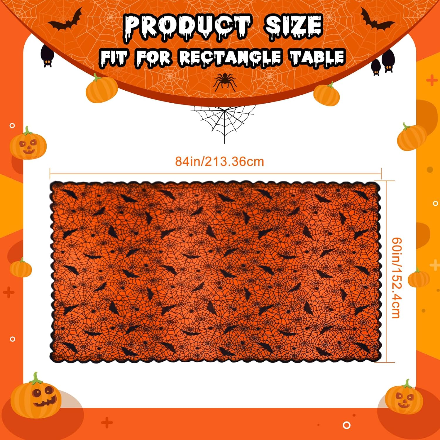 OurWarm 2 manteles de Halloween, mantel rectangular de poliéster con encaje negro y forro naranja, funda de mesa de tela de araña para decoraciones