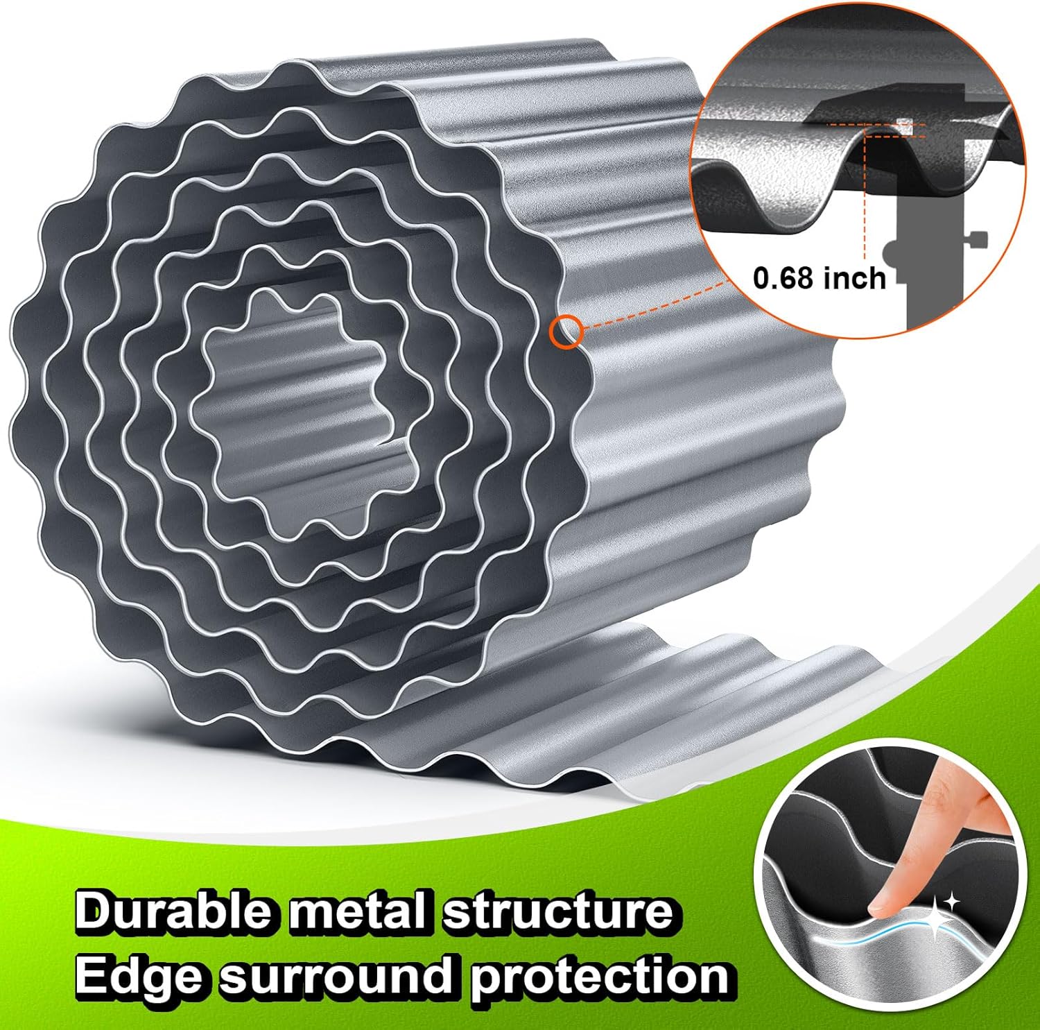 LAVEVE Borde de metal corrugado para jardín, borde resistente, perfecto para macizos de flores y bordes de paisajismo (plata, 8 pulgadas x 20 pies)