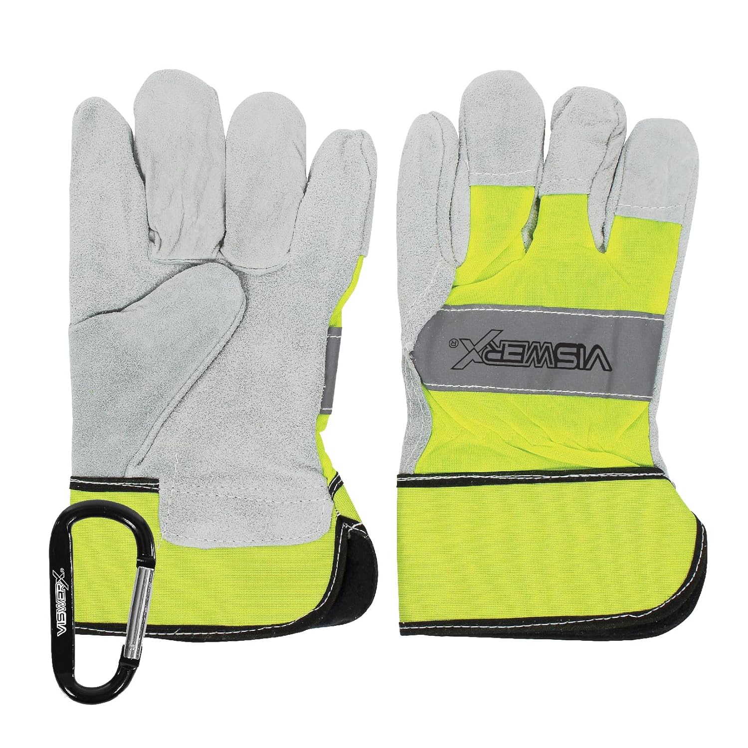 Guante de palma de cuero dividido con forro de alta visibilidad, interior aislado y puño reforzado, guantes de trabajo resistentes, guantes de
