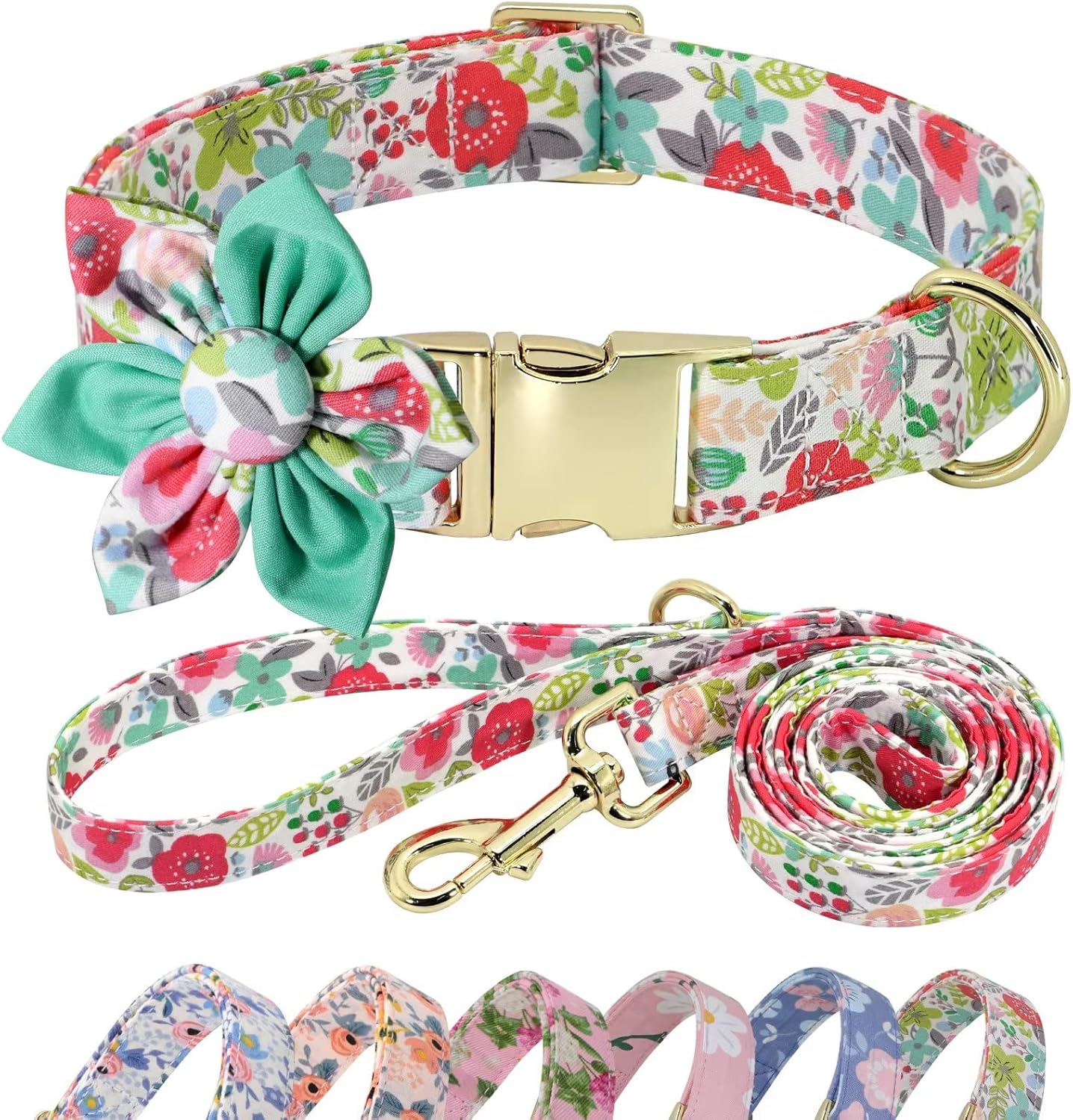 Beirui Lindo juego de collar y correa para perras hembras, collar floral de perro con flor para perros pequeños, medianos y grandes, talla XS cuello