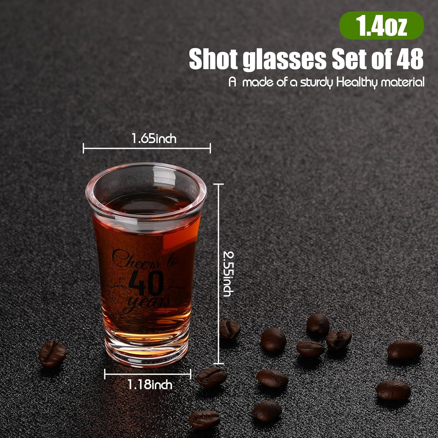 Sliner Paquete de 48 vasos de chupito de cumpleaños a granel irrompibles de 1.4 onzas, saludos a 304050607080 años, base gruesa, mini vaso de
