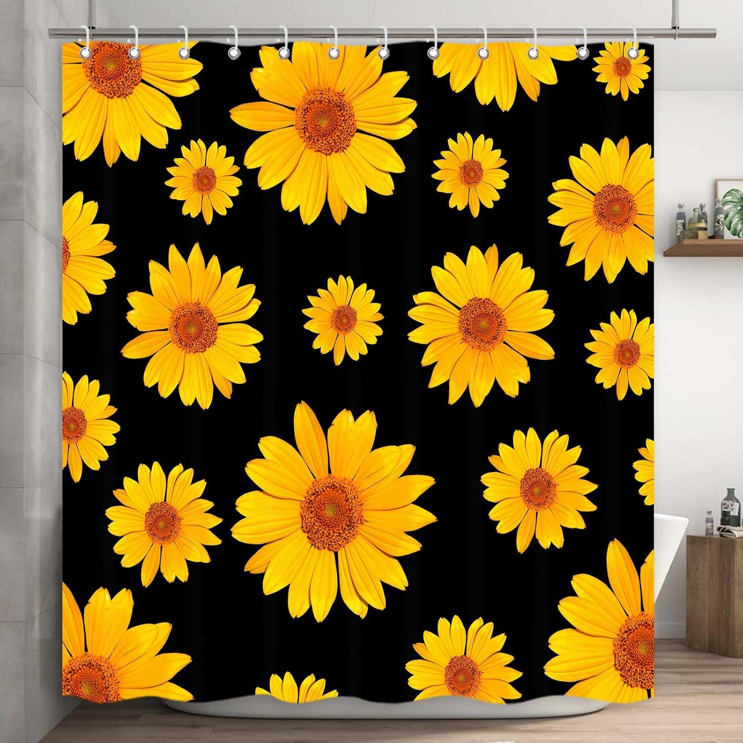 Cortina de ducha de tela impermeable con ganchos, 72 x 72 pulgadas