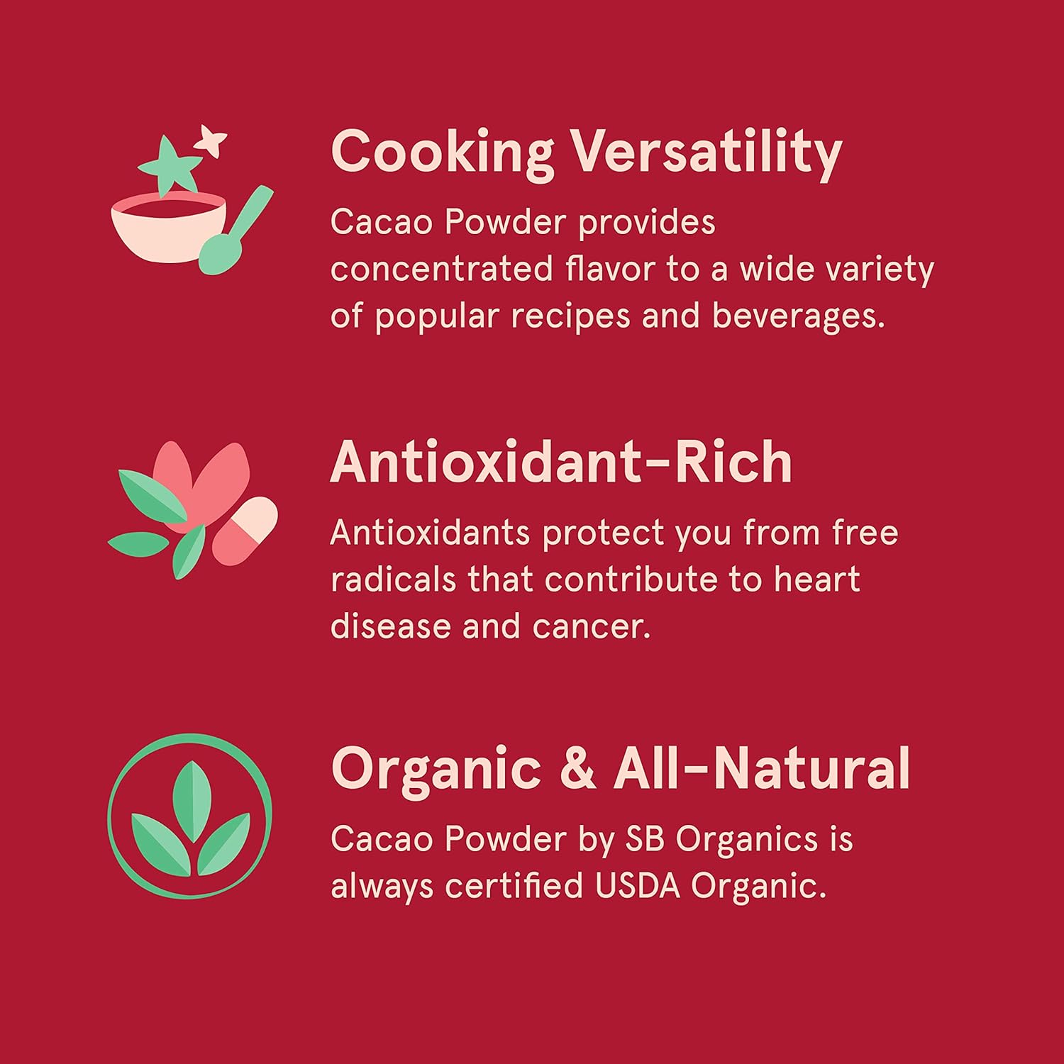 Sun Bay Organics Cacao en polvo  Bolsa de 16 onzas de cacao peruano en polvo orgánico sin OMG, vegano, kosher sin azúcar, libre de gluten, lácteos y