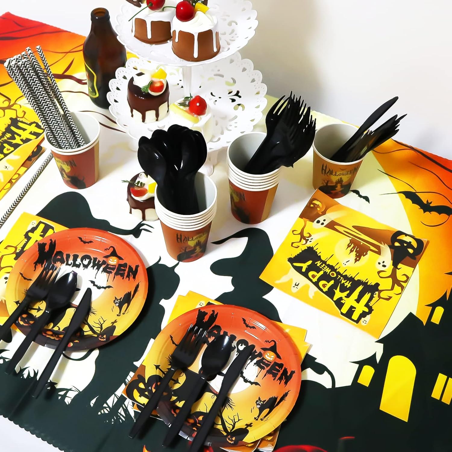 Suministros de fiesta de Halloween, decoraciones de fiesta de Halloween, platos de fiesta de Halloween, servilletas y juegos de tazas para fiesta de