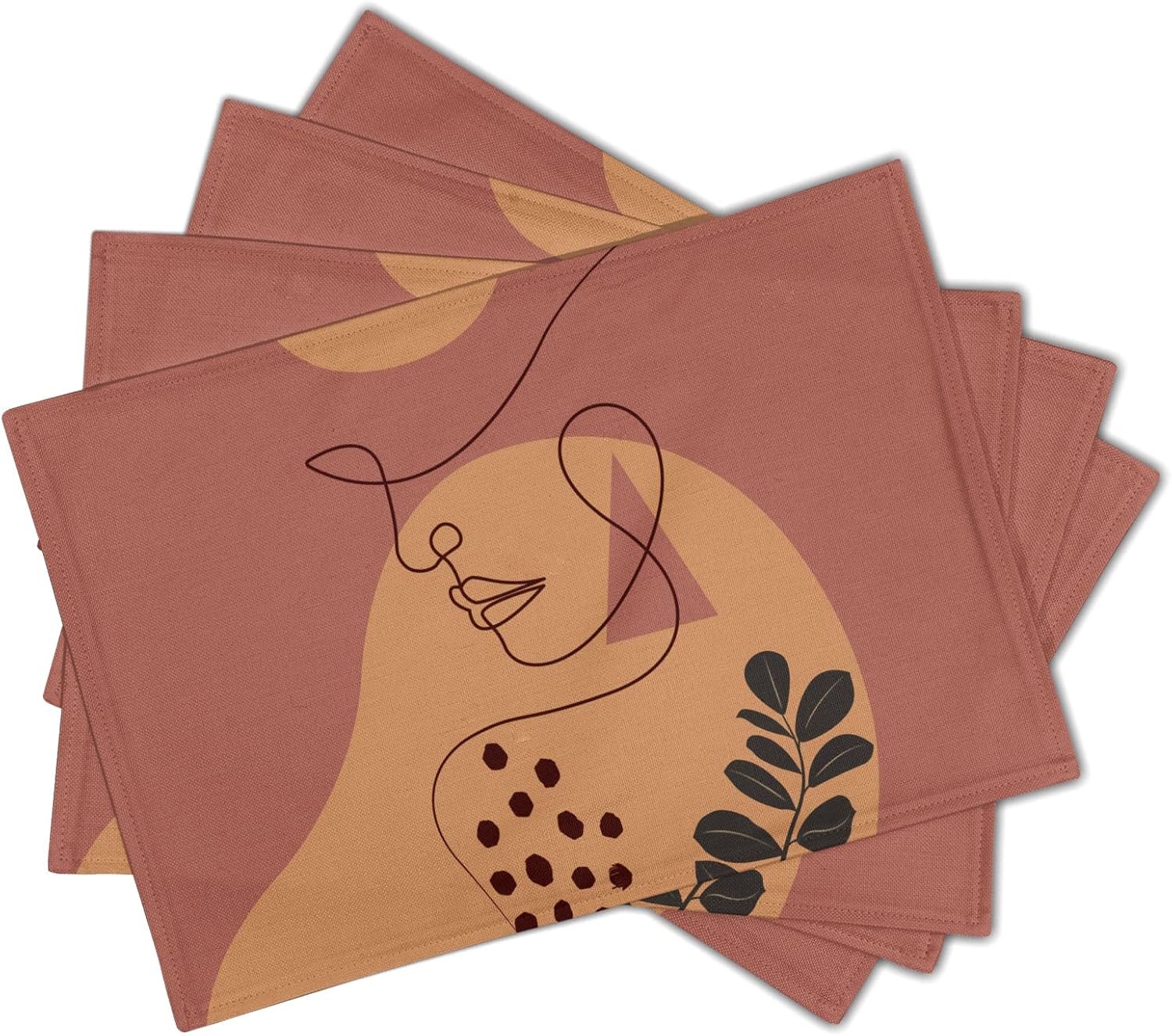 Juego de 4 manteles individuales modernos, manteles individuales abstractos para mujer, juego de 4 manteles individuales de pintura marrón y