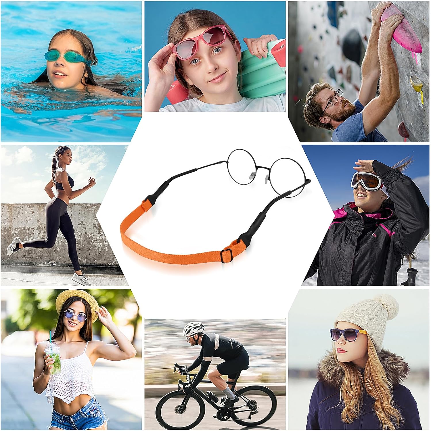 Amabro Correas ajustables para gafas, 4 soportes para lentes de sol, correa para lentes de sol, retenedor universal para gafas, unisex, sin cola,