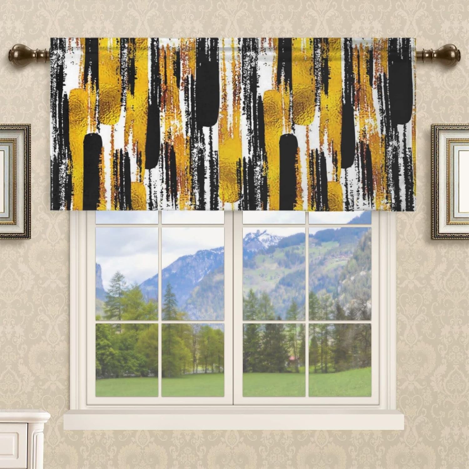 Cenefa de cortina de ventana con temática moderna de estilo artístico, patrón de acuarela para sala de estar, cenefa de cortina con bolsillo para