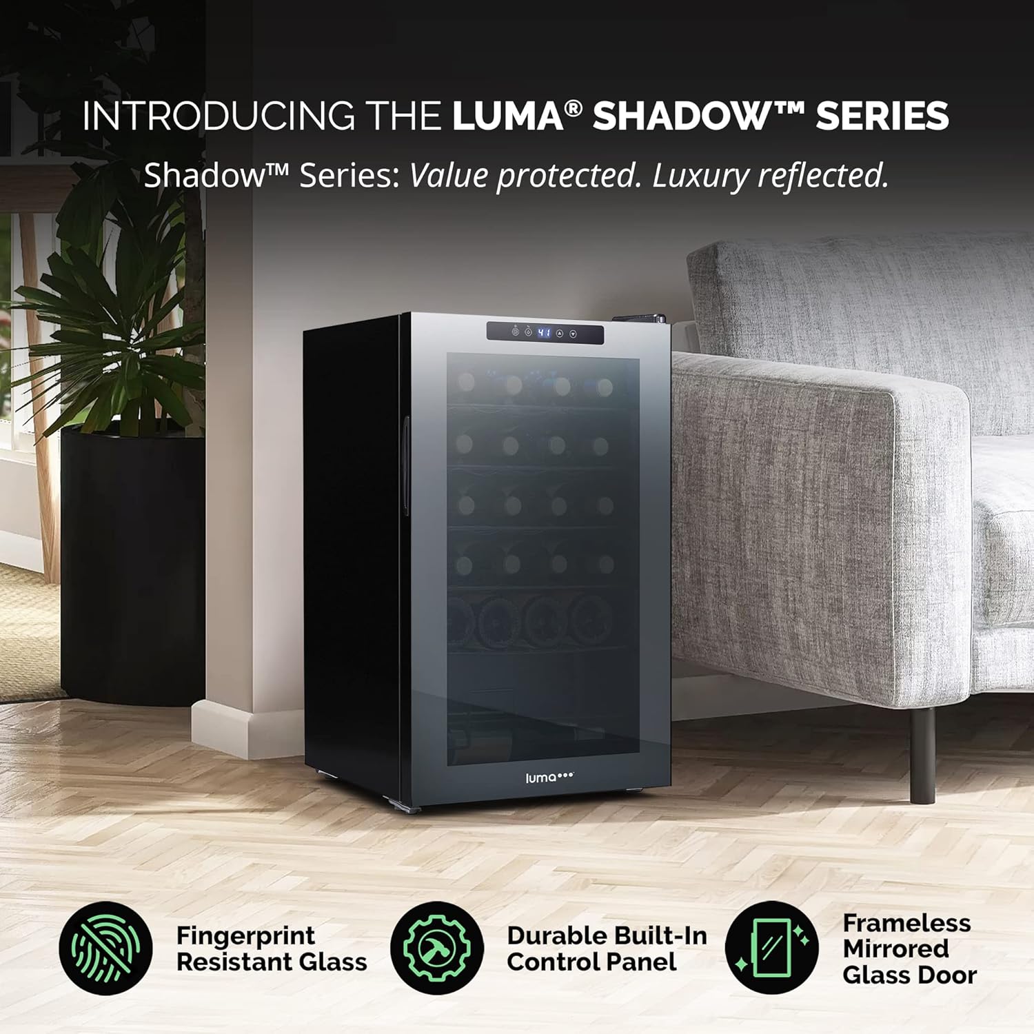 Shadow Series – Refrigerador de vino de 24 botellas, refrigerador de vino con espejo independiente con puerta de vidrio templado de doble capa y