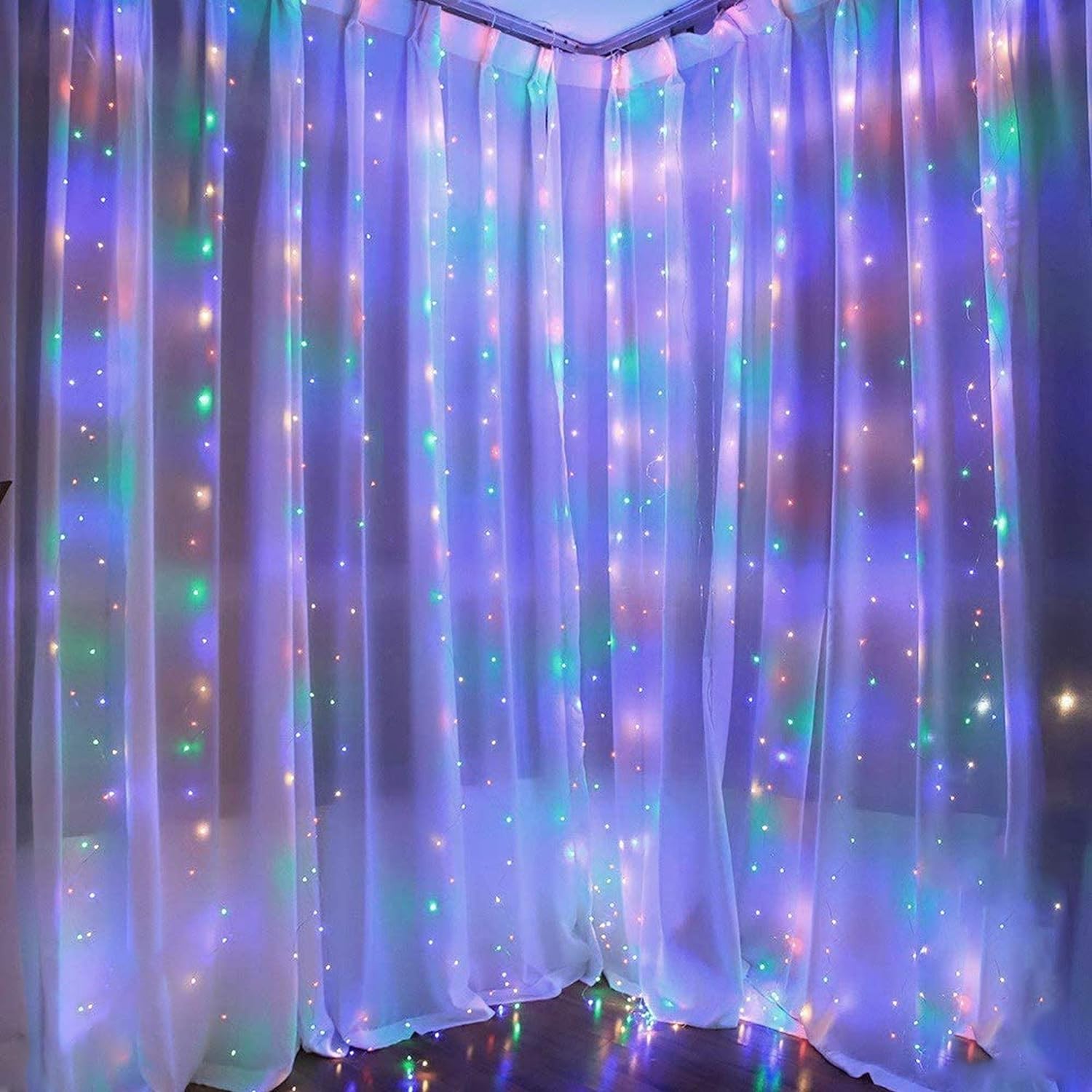 Dazzle Bright Guirnalda de luces para cortina de ventana, 300 LED de 9.8 x 9.8 pies, luces de hadas multicolor con 8 modos de iluminación, luces