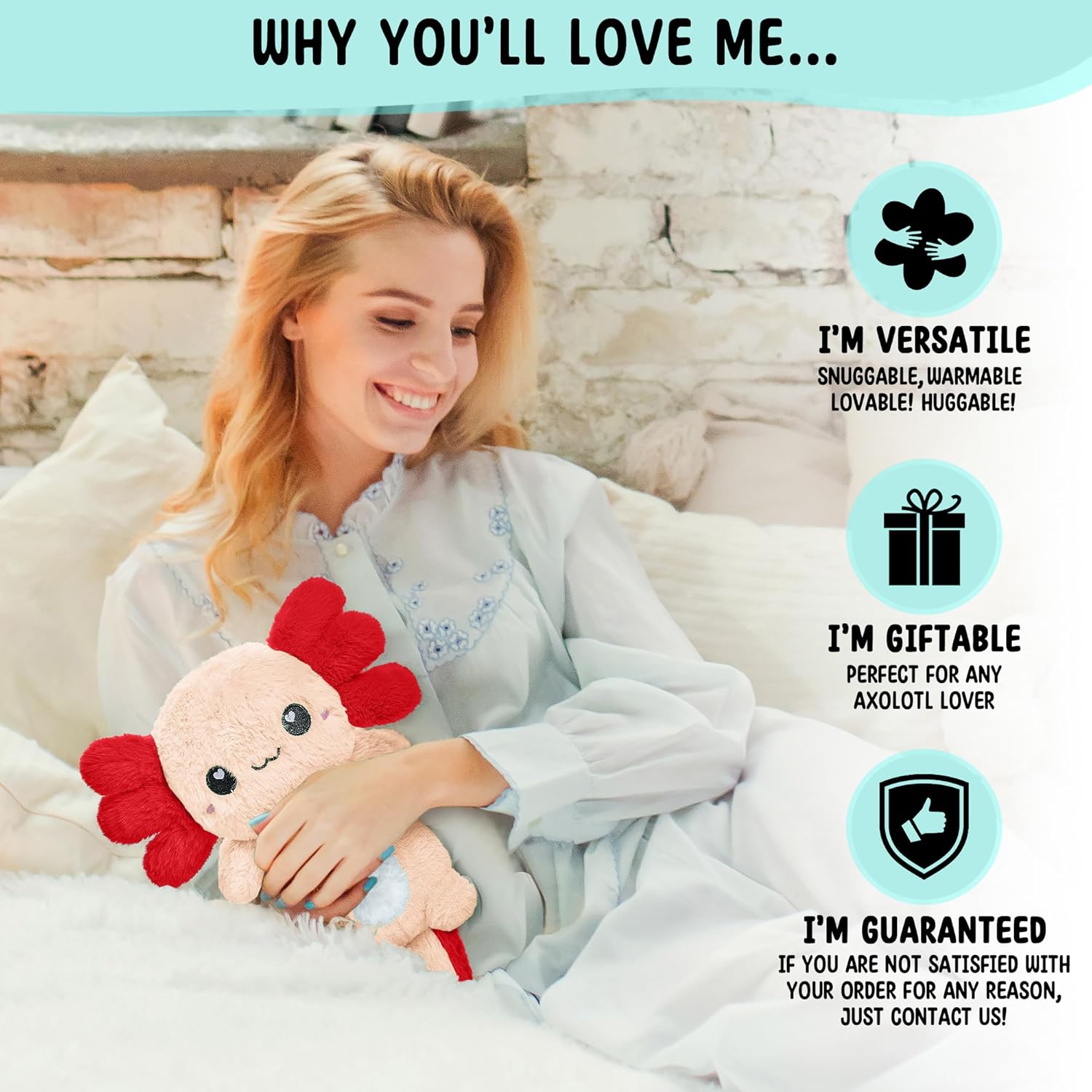 Axolotl – Almohadilla térmica para microondas sin perfume de 1.5 libras para mujeres y niños, bonita almohada suave y acogedora de felpa calentable,