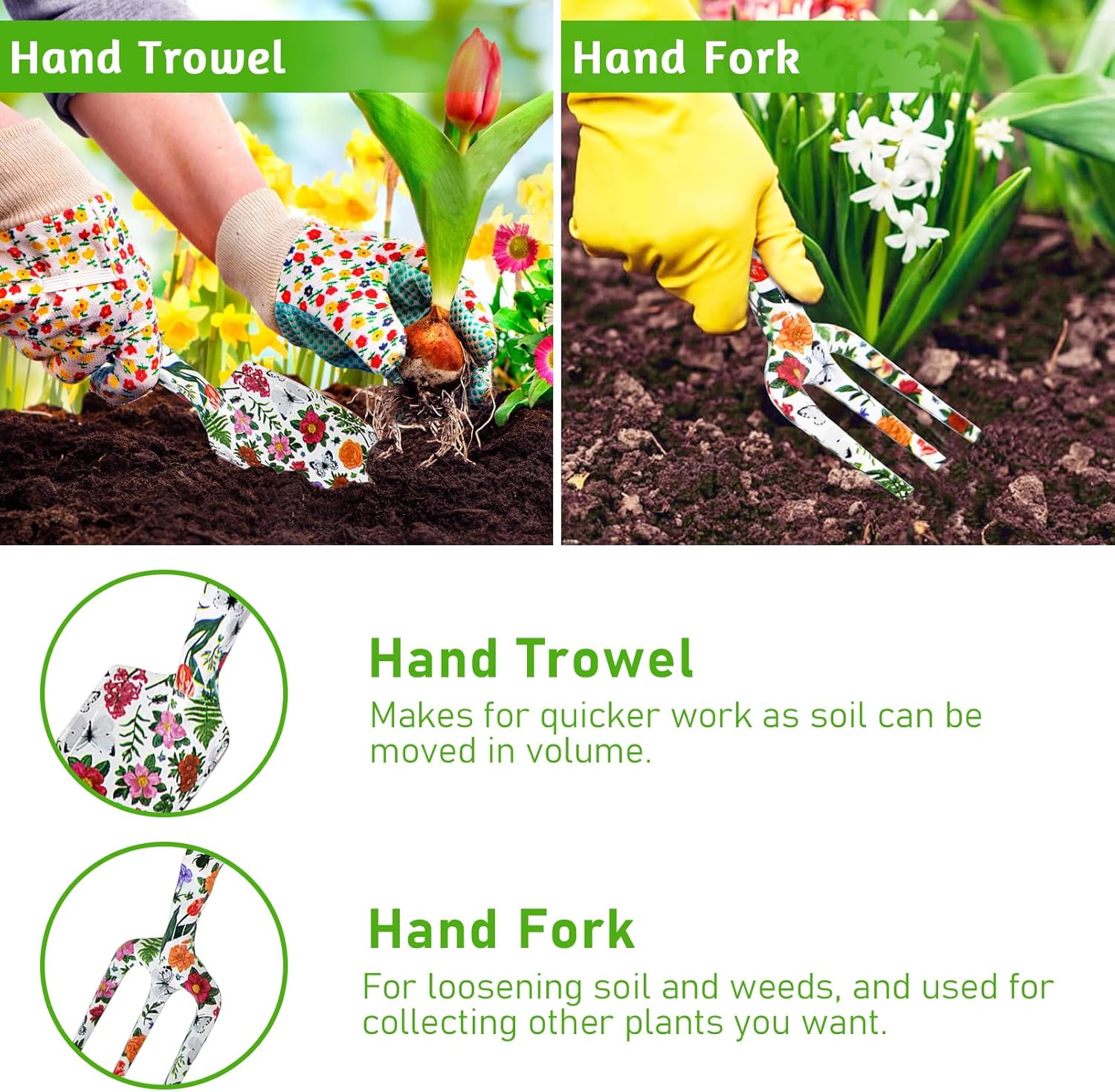 Deaname Juego de herramientas de jardín, 4 piezas de herramientas de mano florales resistentes, regalos elegantes para mujeres, incluyendo paleta,