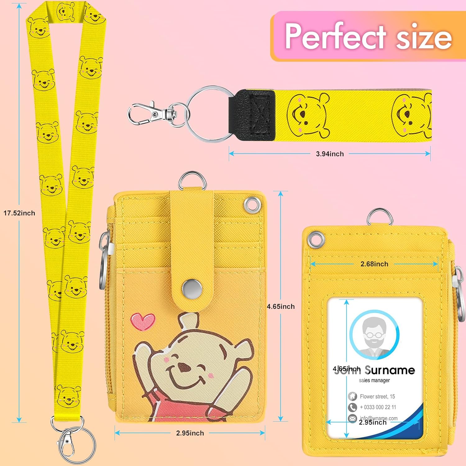 Cordón con titular de la tarjeta de identificación para llaves Llavero Tarjeta de dibujos animados lindos Lanyard0927-shengka-futi, 05-amarillo