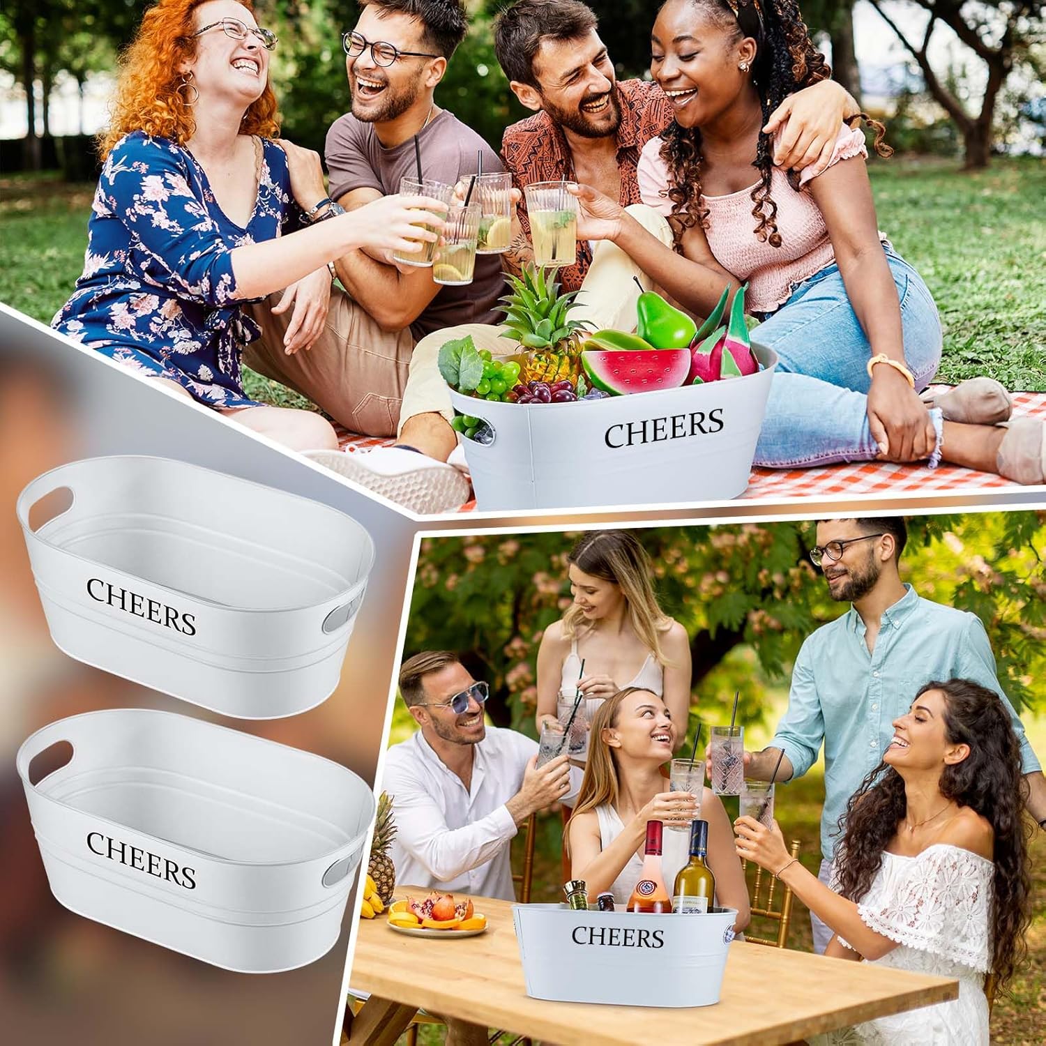 6 cubos de hielo grandes de 4 galones para fiestas, recipientes de metal galvanizado para bebidas, cerveza, vino, champán, cóctel, enfriador para