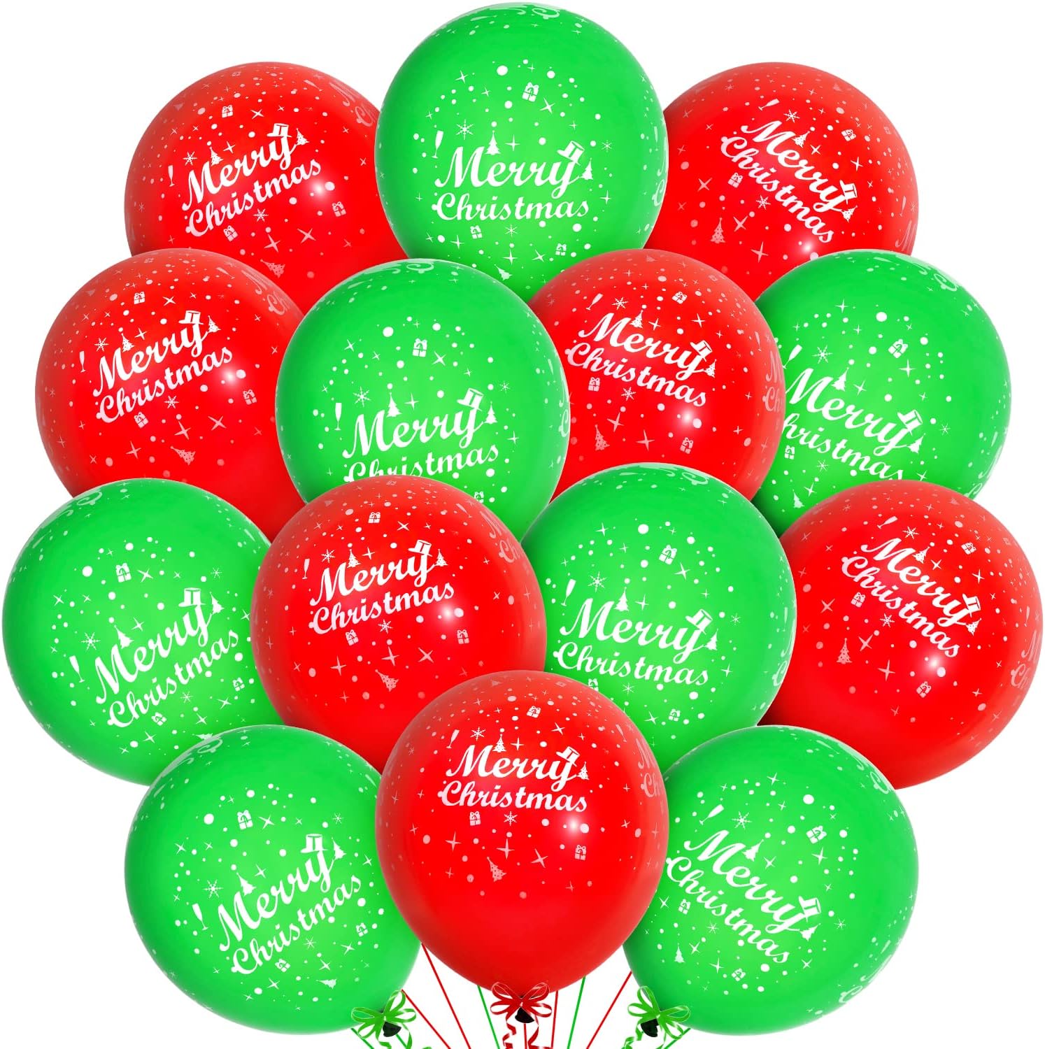 KatchOn, Merry Christmas Balloons – Pack of 50, 12 Inch  Printed Red and Green Balloons for Christmas Party Decorations  Holiday Balloons, Christmas