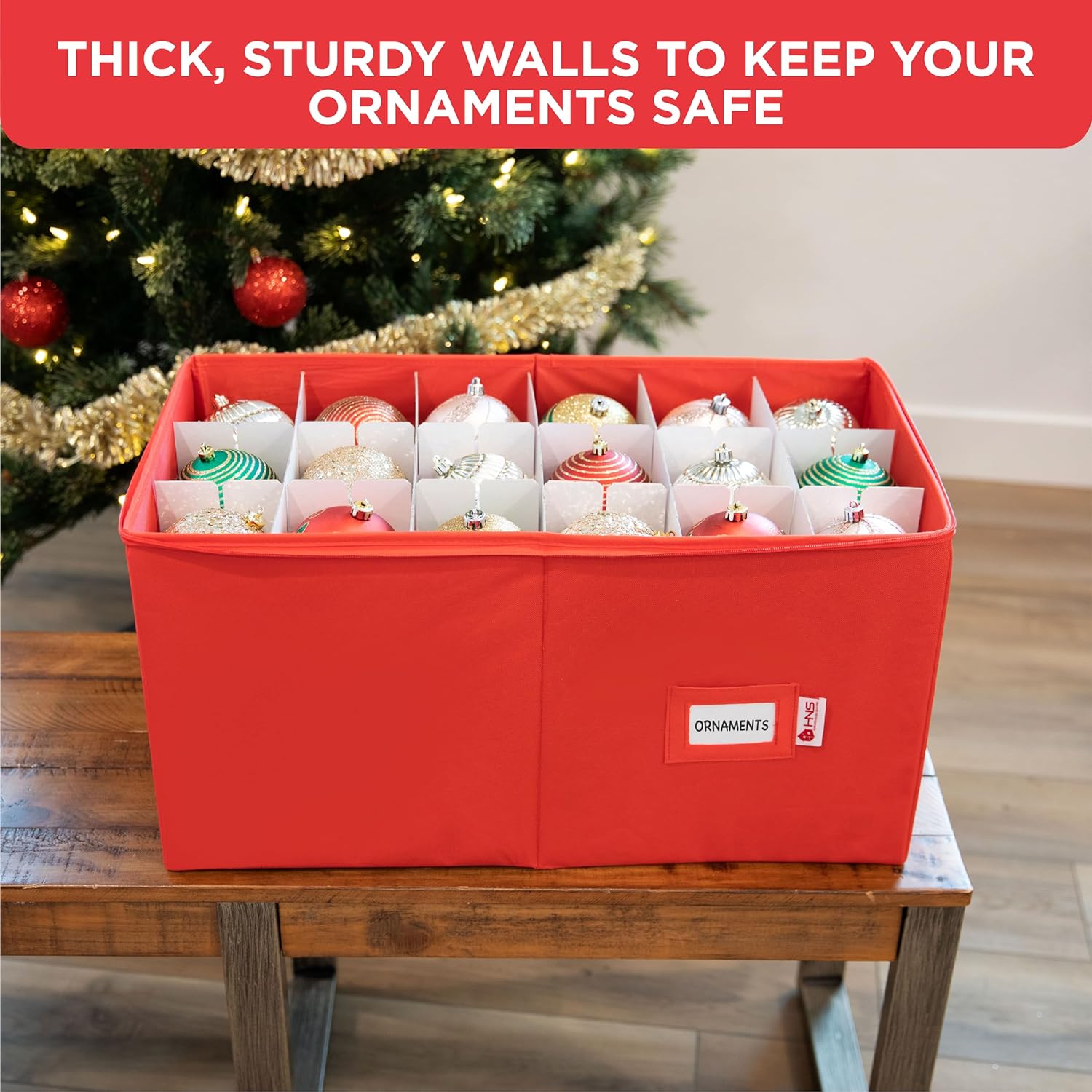 Contenedor de almacenamiento de adornos de Navidad con divisores, caja almacena adornos de hasta 54 a 4 pulgadas, con cremallera, conveniente,