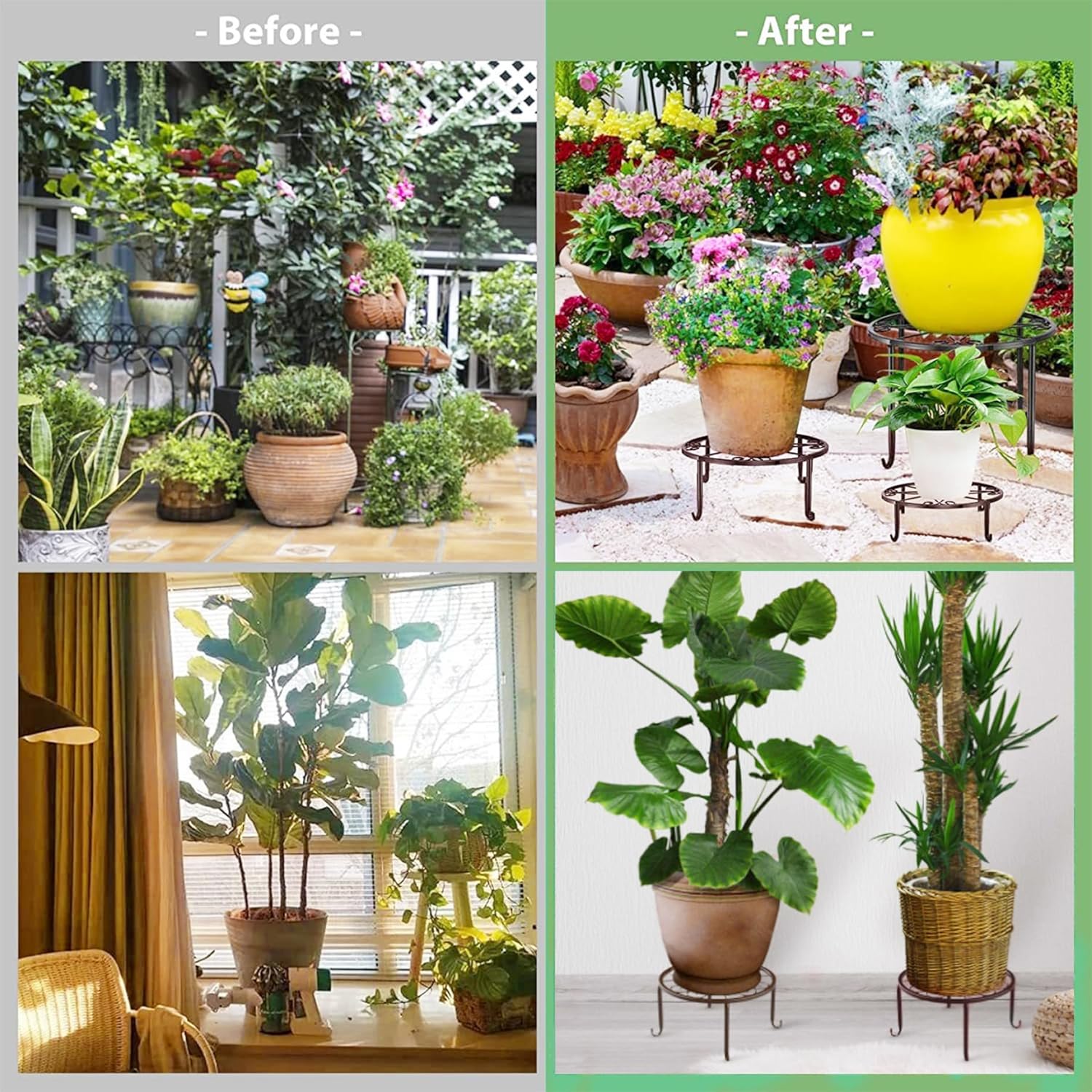 Soporte de metal para plantas al aire libre, 3 unidades, 9.4 in, resistente al óxido, soporte para macetas de estilo vintage, redondo, soporte para