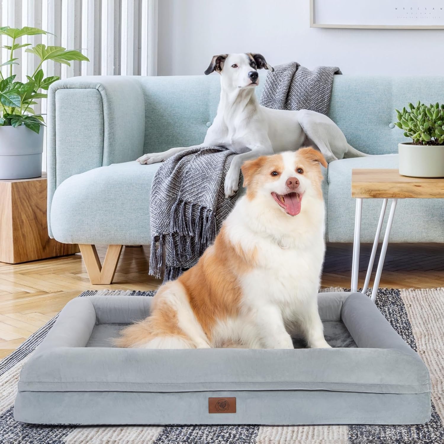 Camas para perros extra grandes, cama refrescante gris para perros, cama ortopédica lavable con cojines extraíbles y cubierta, cama impermeable de