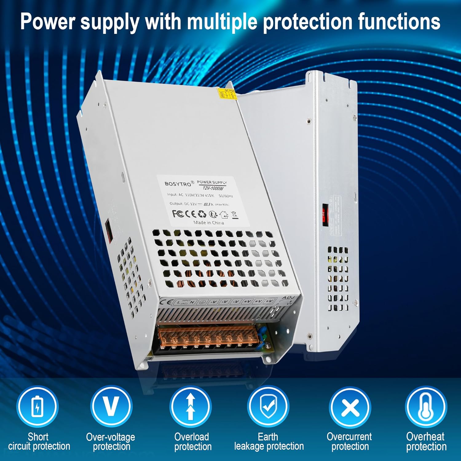 DC 12V 83.3A 1000W Fuente de alimentación conmutada SMPS AC 110V220V-DC 12V Adaptador de transformador, para señales publicitarias, sistema de