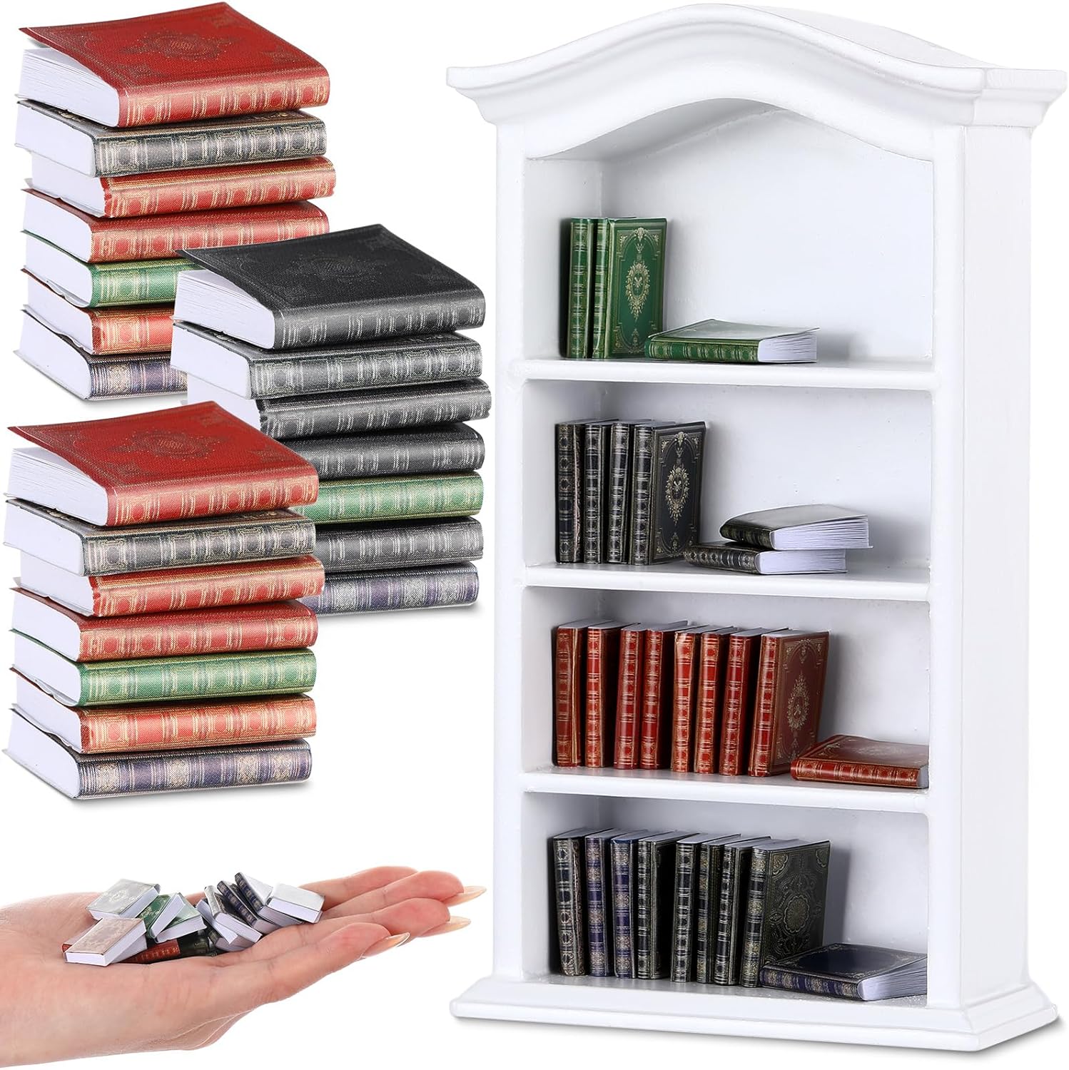 Poen 27 piezas 1 12 libros de casa de muñecas en miniatura a escala y una estantería de madera accesorios de decoración de casa de muñecas 1 12