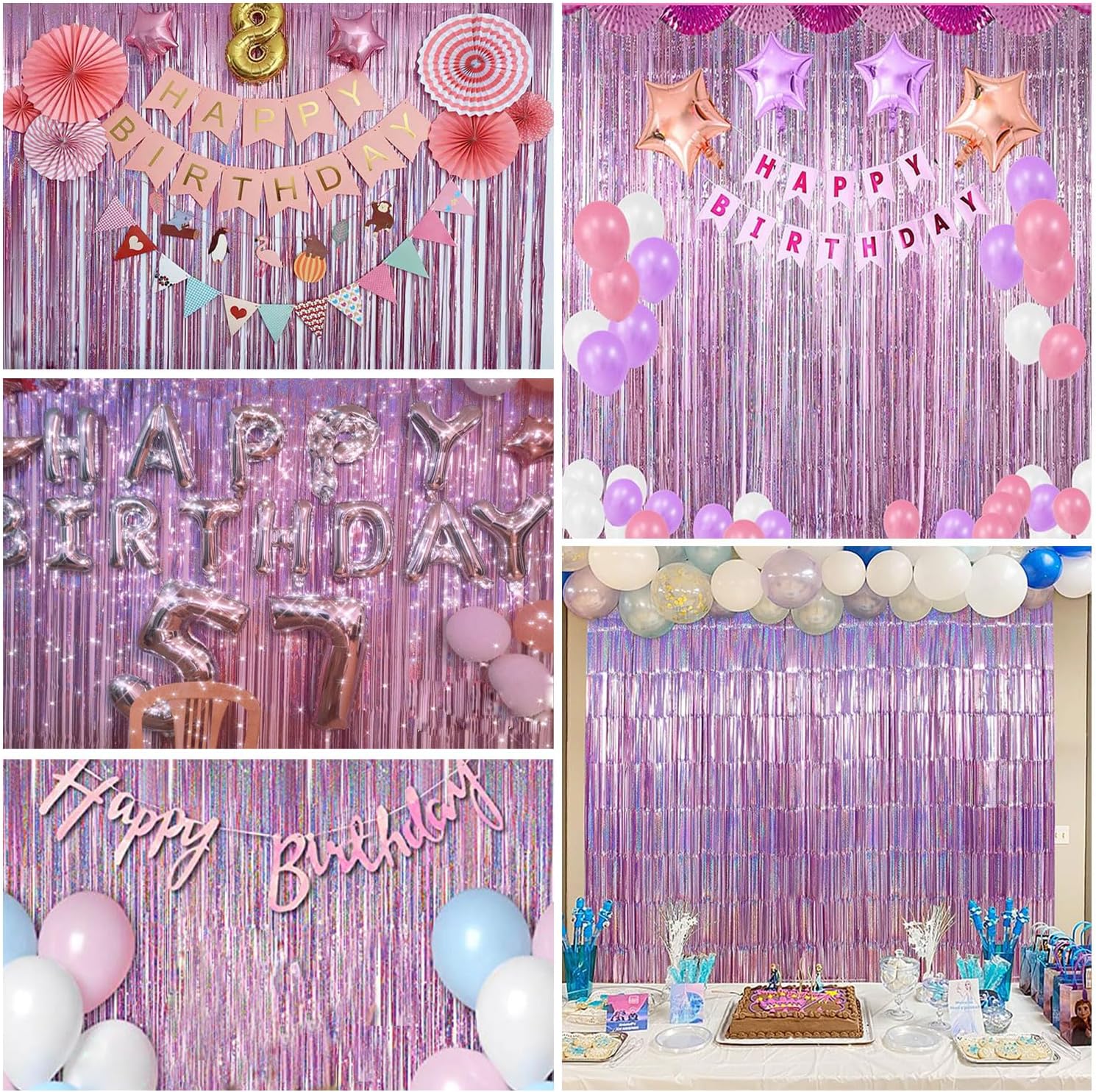Paquete de 2 cortinas de flecos de papel de oropel rosa de 3.3 x 8.2 pies, cortinas de flecos de papel de oropel rosa para bodas, fiestas de