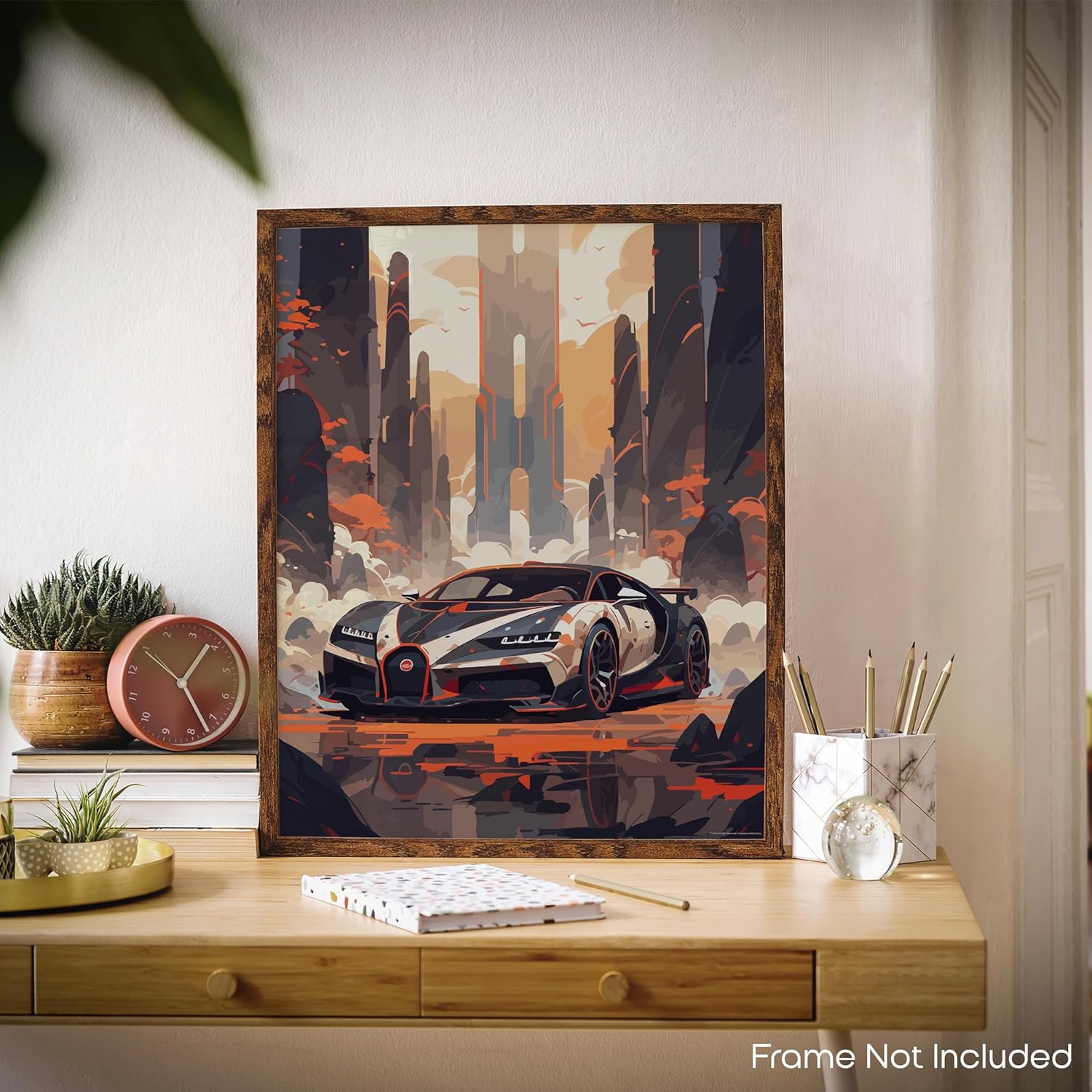 Inspirational Wall Art Co. – Elegante  Póster Bugatti Chiron – Póster de coche para habitación de niños – Decoración de pared del coche – Decoración