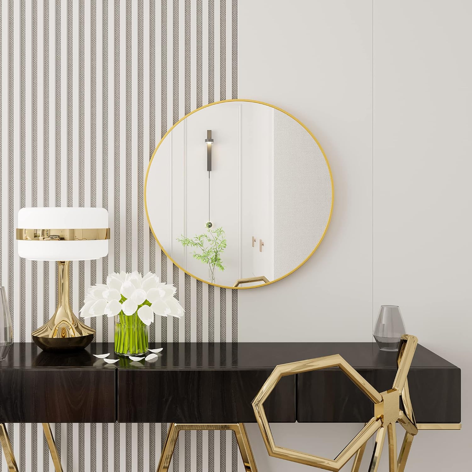 FLYMUHJIA Espejo decorativo redondo para baño, espejo de maquillaje, espejo de pared, espejo de escritorio, espejo de seguridad con marco de