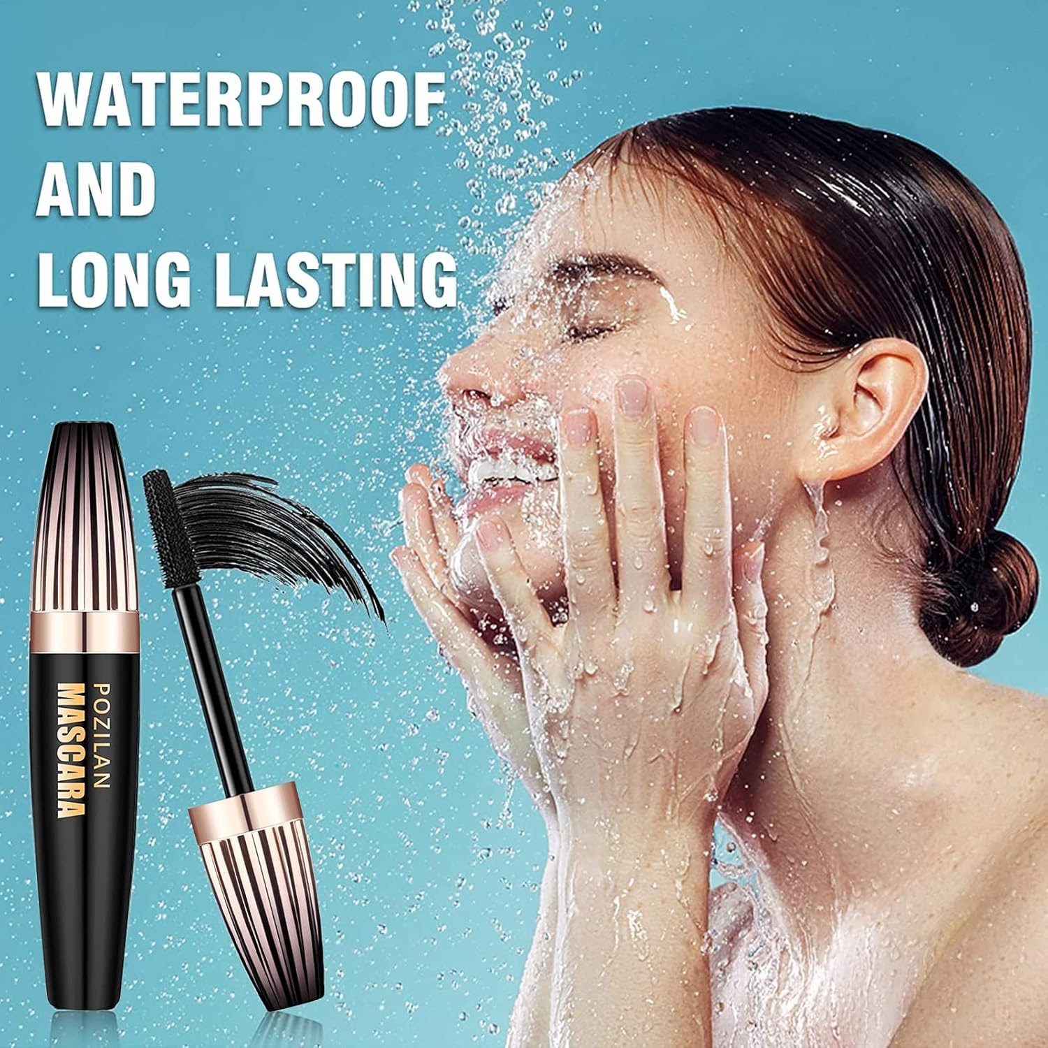 Máscara impermeable negra con peine de pestañas, rímel natural negro volumen y longitud para maquillaje, alargamiento, voluminización, larga duración