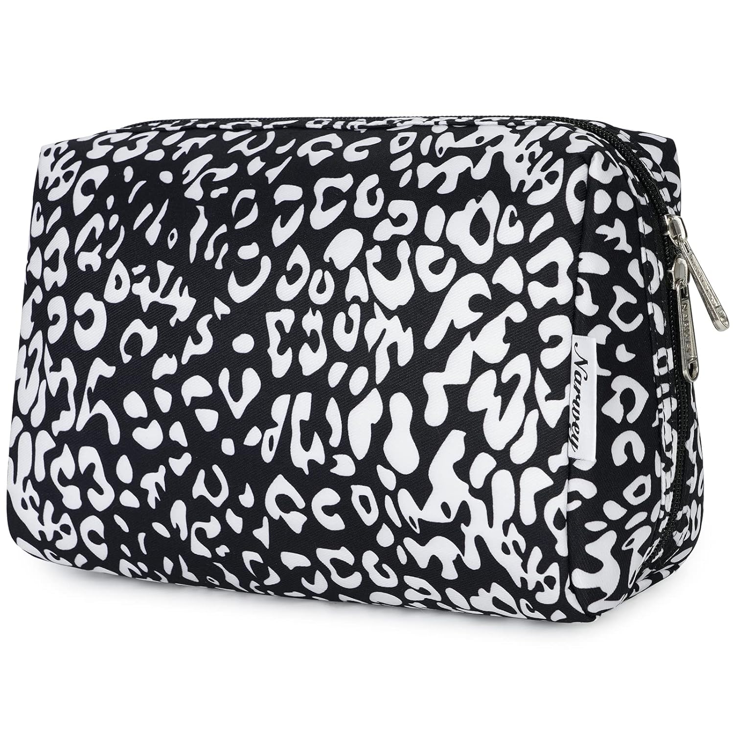 Bolsa de maquillaje grande con cremallera, organizador de cosméticos de viaje para mujeres (grande, leopardo negro)