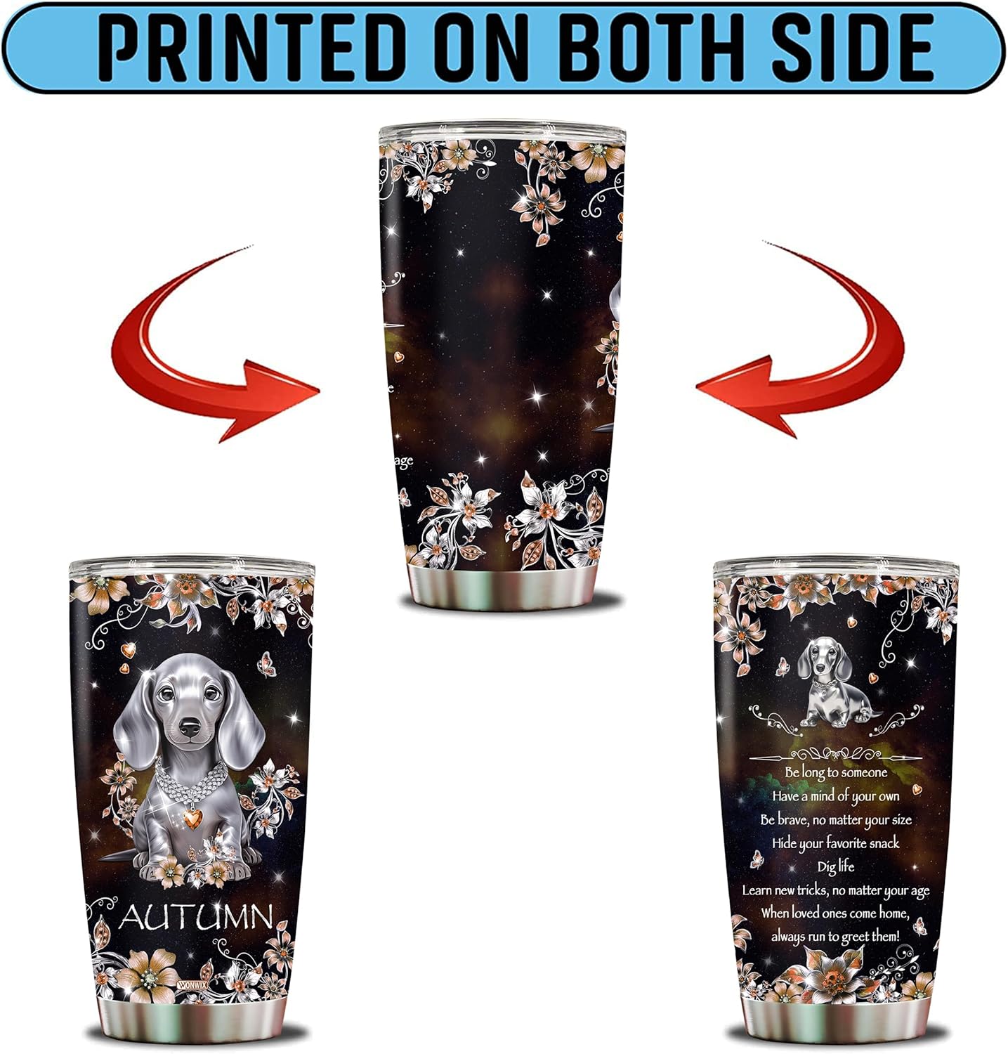 WONWIX Regalos personalizados con temática de perro salchicha para mujeres, niñas, esposa, hija, mamá, vaso aislado de acero inoxidable, botella de