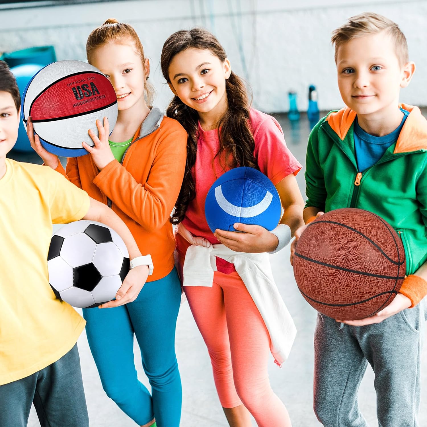 Liliful 12 Pcs Sport Balls Set for Kids Teens, Include Official Size 5 Basketball, Size 6 Football, Size 4 Soccer Ball, 2 Sport Equipment Bags, 4