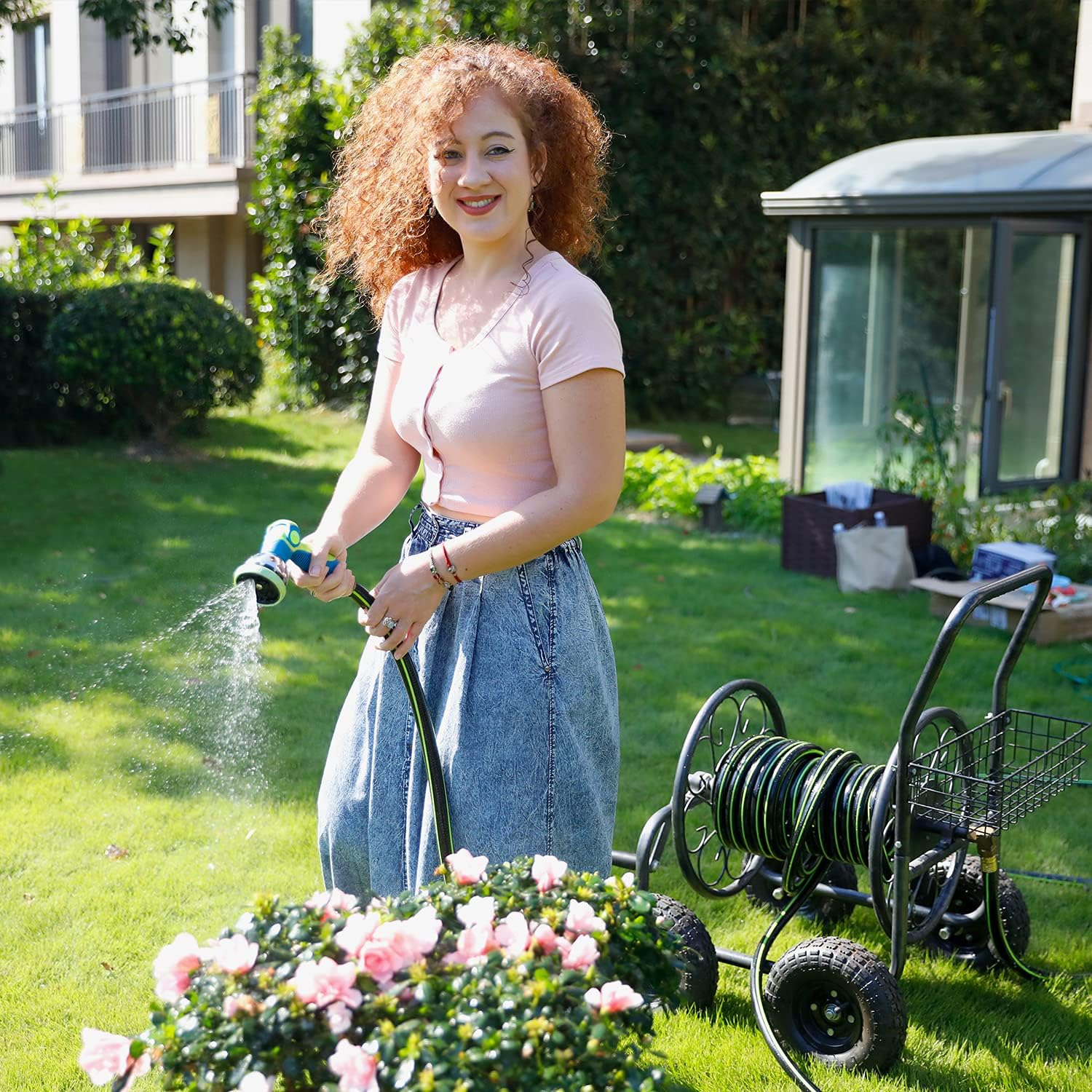 Worth Garden LEADER – Manguera de jardín corta de 34 pulgadas x 2 pies, sin torceduras, manguera de agua con accesorios macho a hembra, tubo de