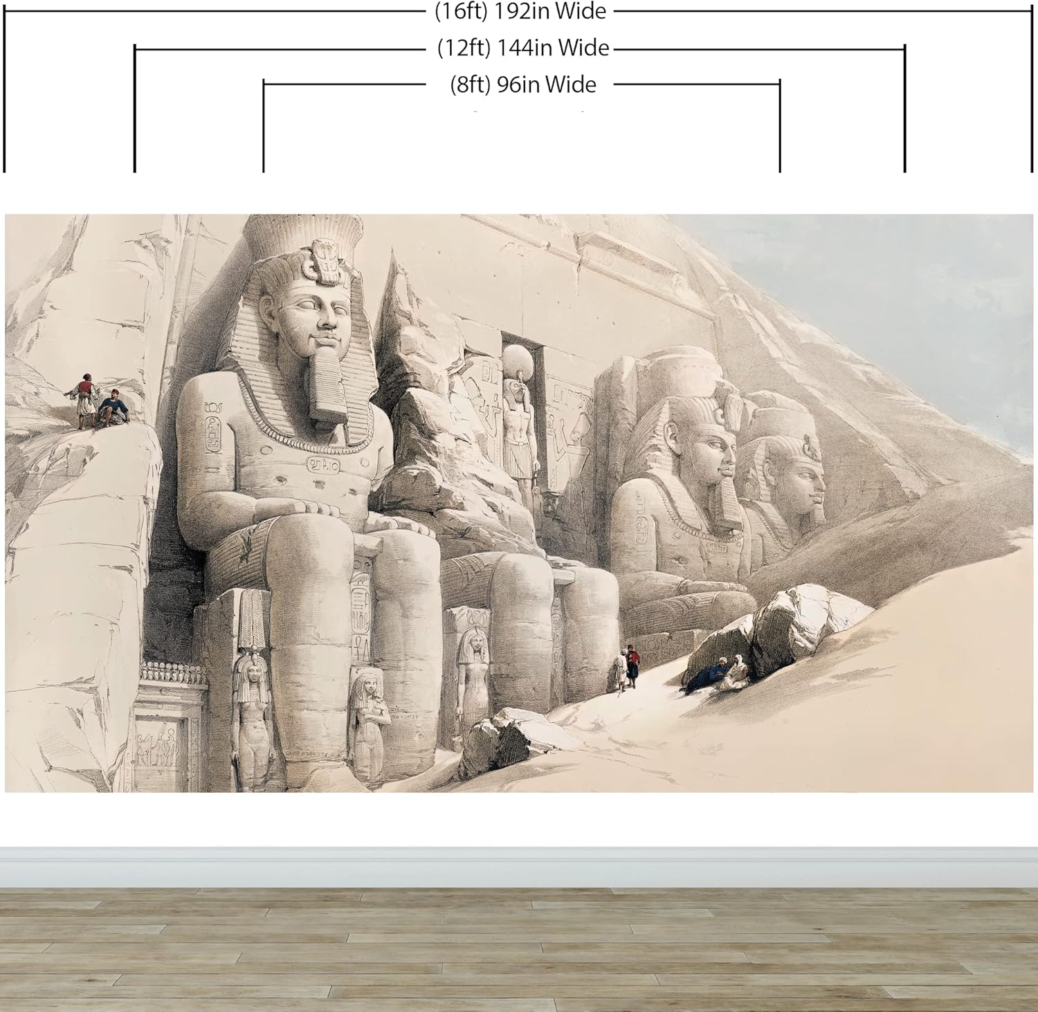 Ancient Egyptian Temple Gods and Pyramids Wall Mural. The Great Temple of Aboo-Simble, Nubia by David Roberts. Peel and Stick Wallpaper. #6417