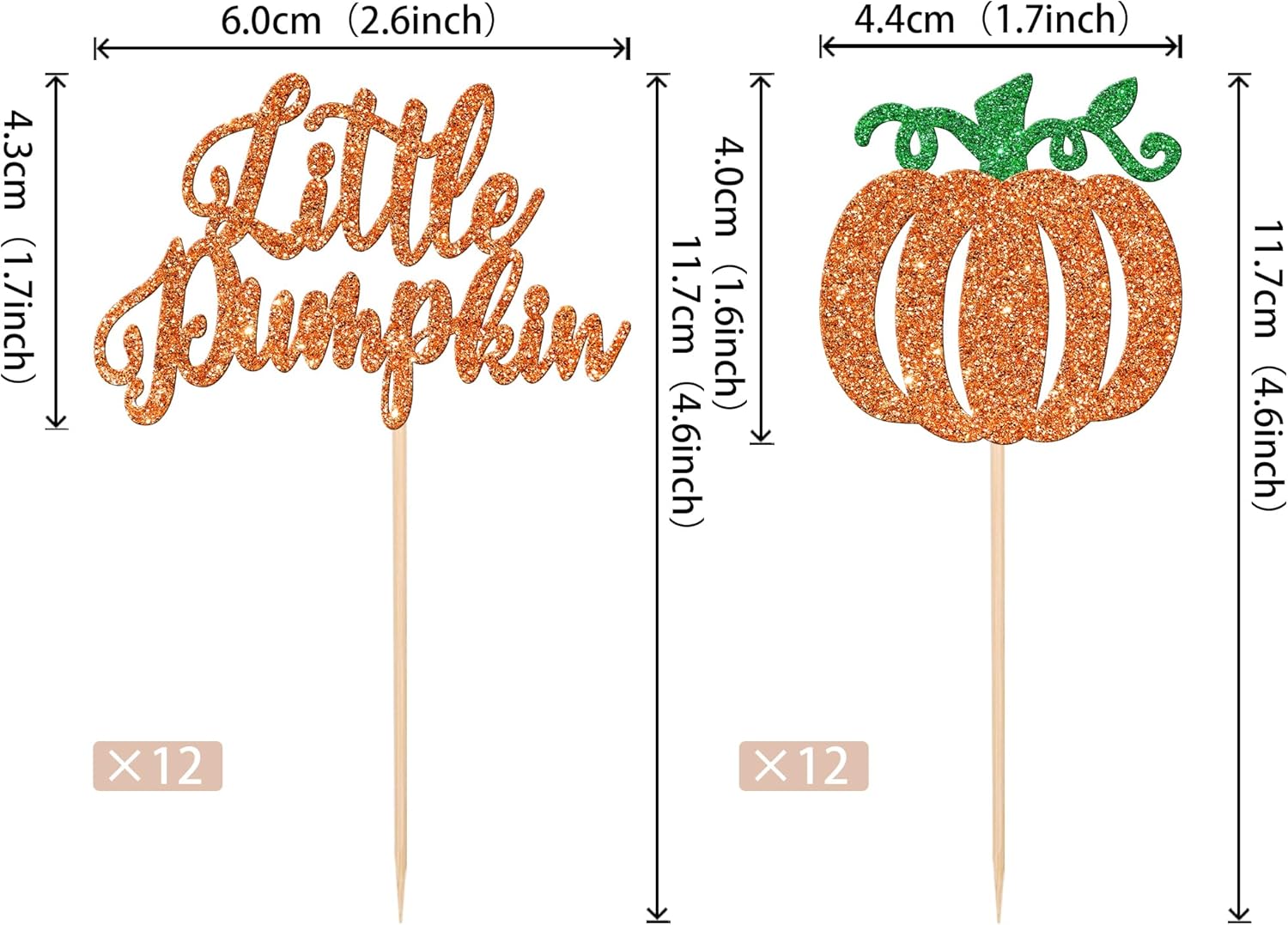 24 adornos para cupcakes de calabaza con purpurina para baby shower, temática de otoño, decoración de cupcakes de calabaza para cosecha de Acción de