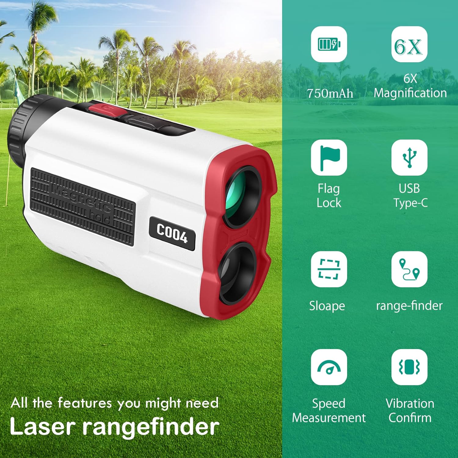 Telémetro de golf 700Yards láser telémetro con pendiente, telémetro láser de golf recargable USB con adquisición de bandera,