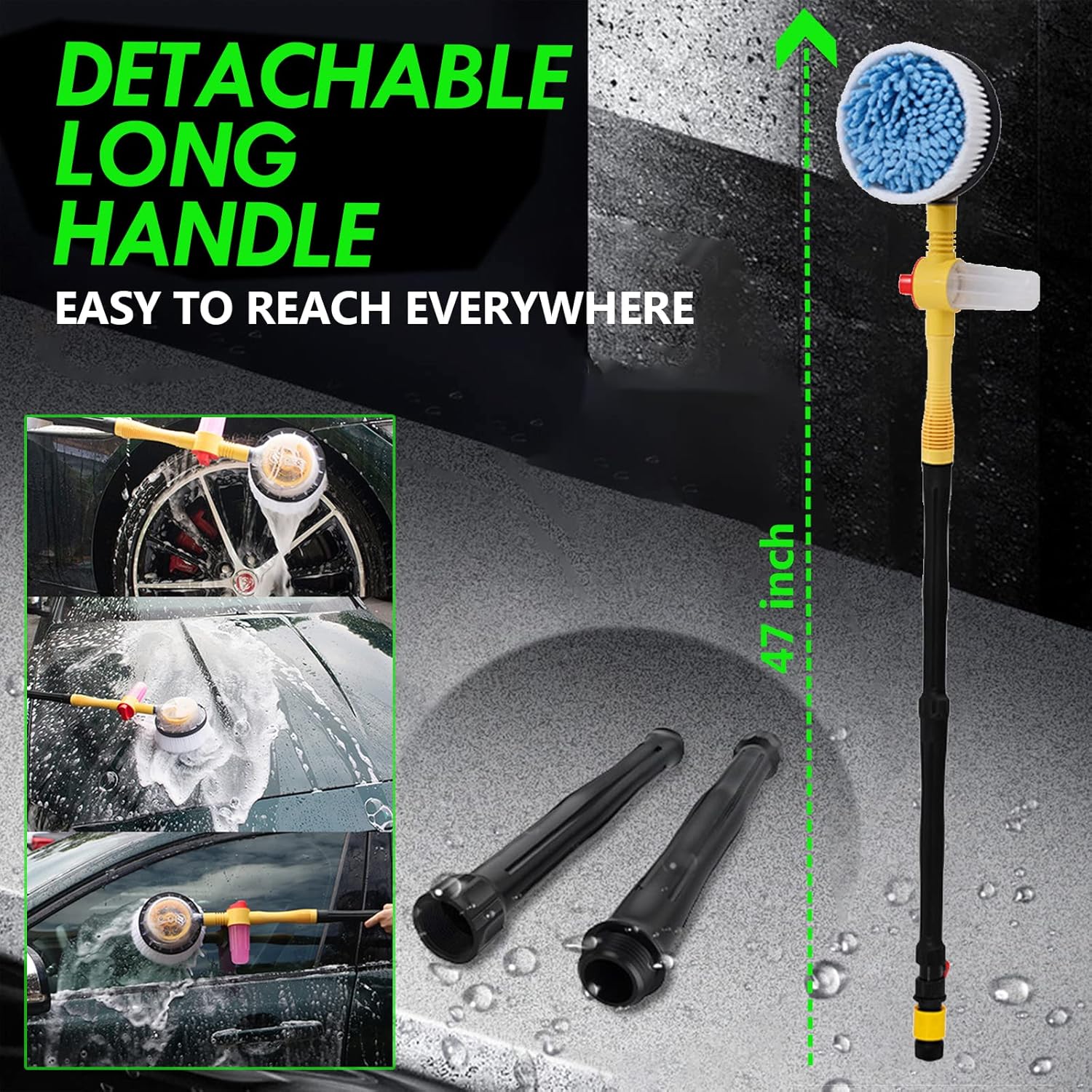 Cepillo giratorio para lavado de coche, microfibra suave, rotación automática con dispensador de jabón, cepillo de lavado exterior de coche unido a