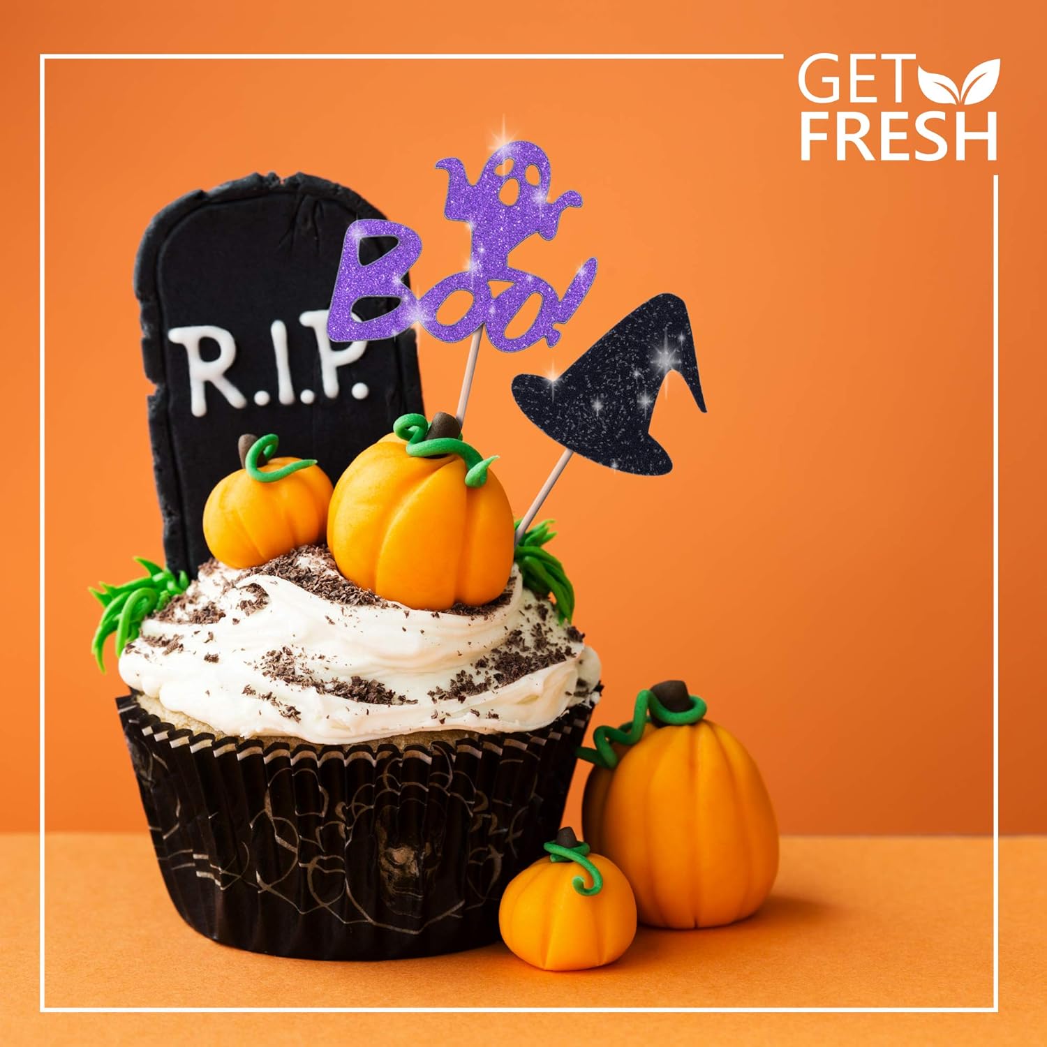 Juego de adornos para cupcakes de Halloween, juego de 28 piezas brillantes, estrella fantasma de bruja murciélago, decoración de palillos de comida