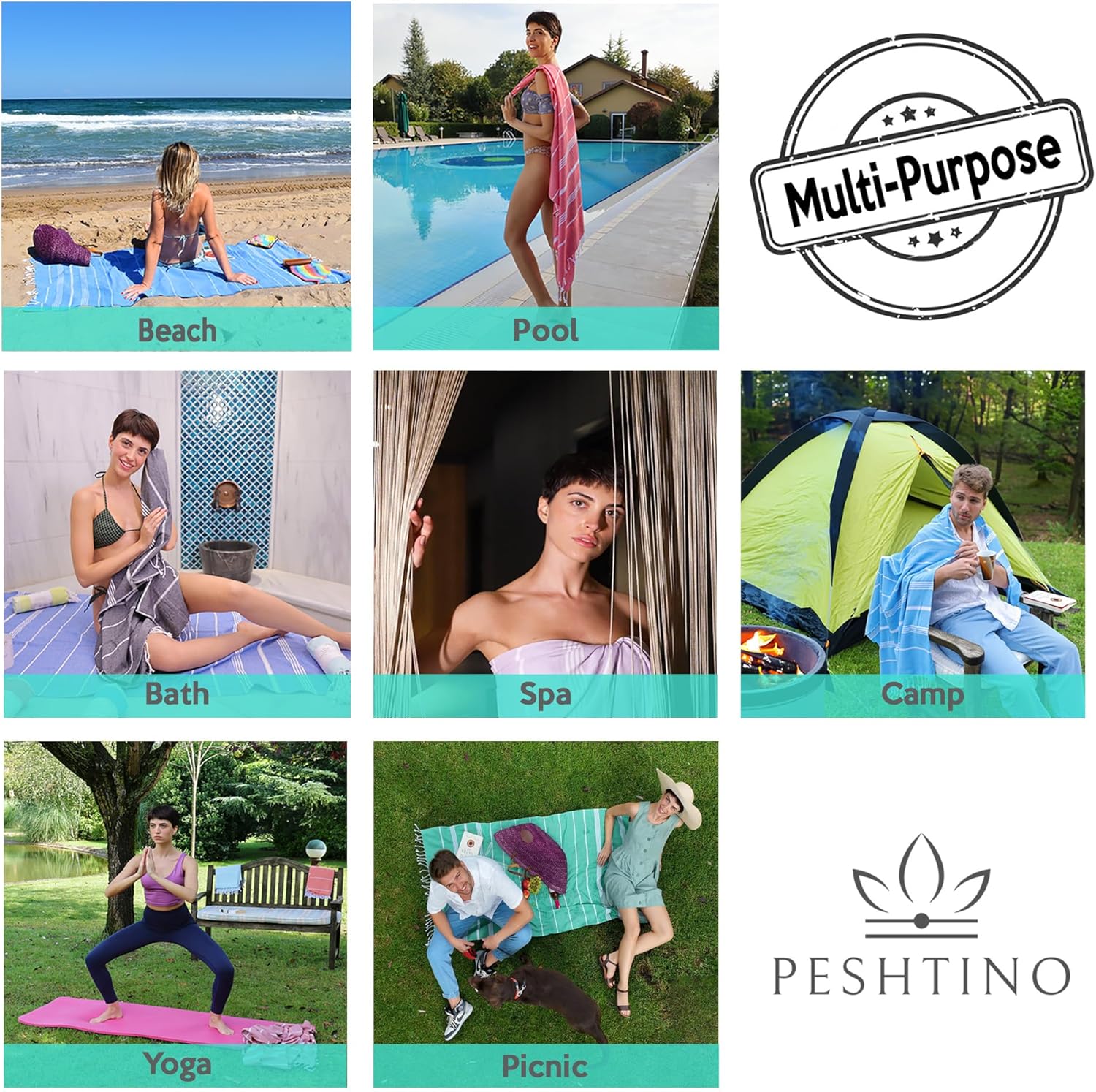 Toalla de playa turca, 100% algodón, 38 x 71 pulgadas, de secado rápido, delgada, ligera, suave, libre de arena, toallas compactas para playa,