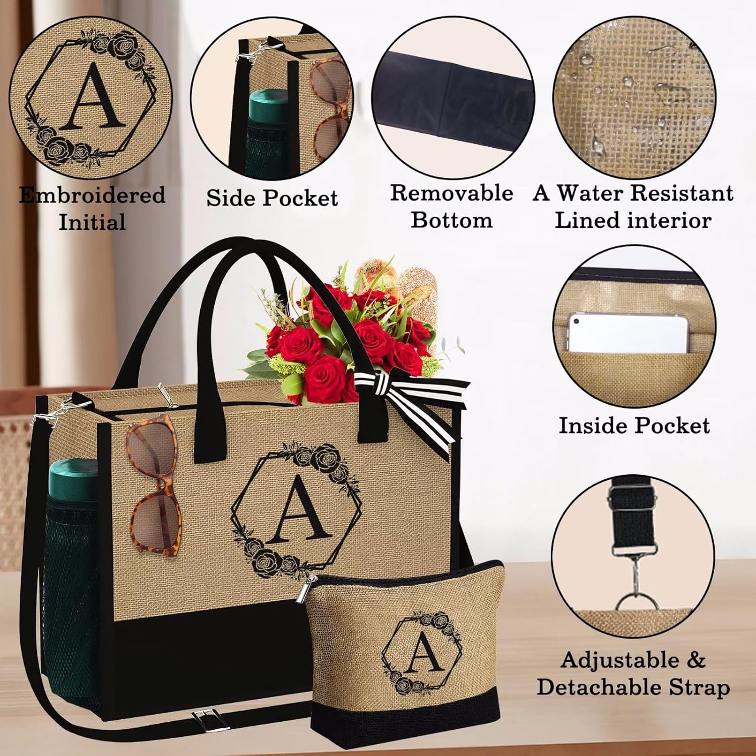 Regalos para mujeres  Regalos para el día de la madre, regalos de graduación, regalos de agradecimiento para profesores, bolsa de yute inicial y
