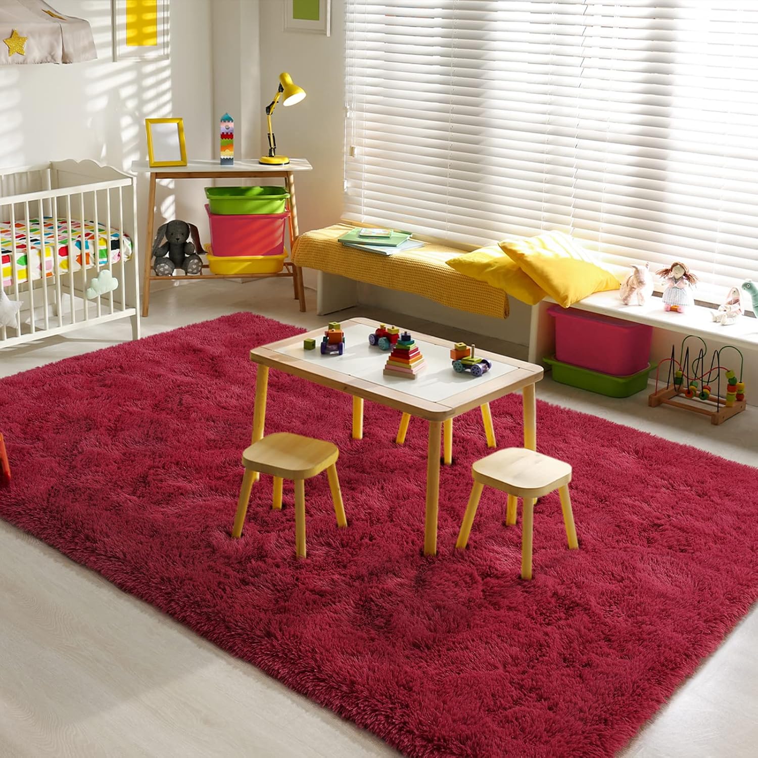 BENRON Alfombra de color rojo vino de 5 x 8 pies, alfombra de área roja para dormitorio, sala de estar, alfombra mullida de 5 x 8 pies, color rojo